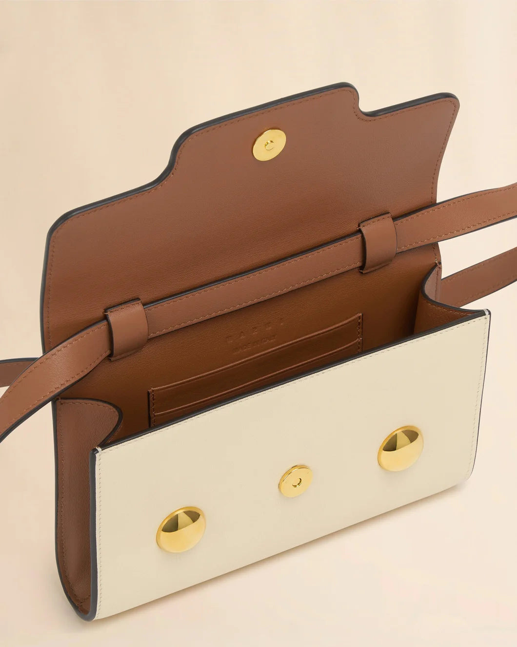GREEN CREAM AND BROWN LEATHER TRUNKAROO CLUTCH - 4