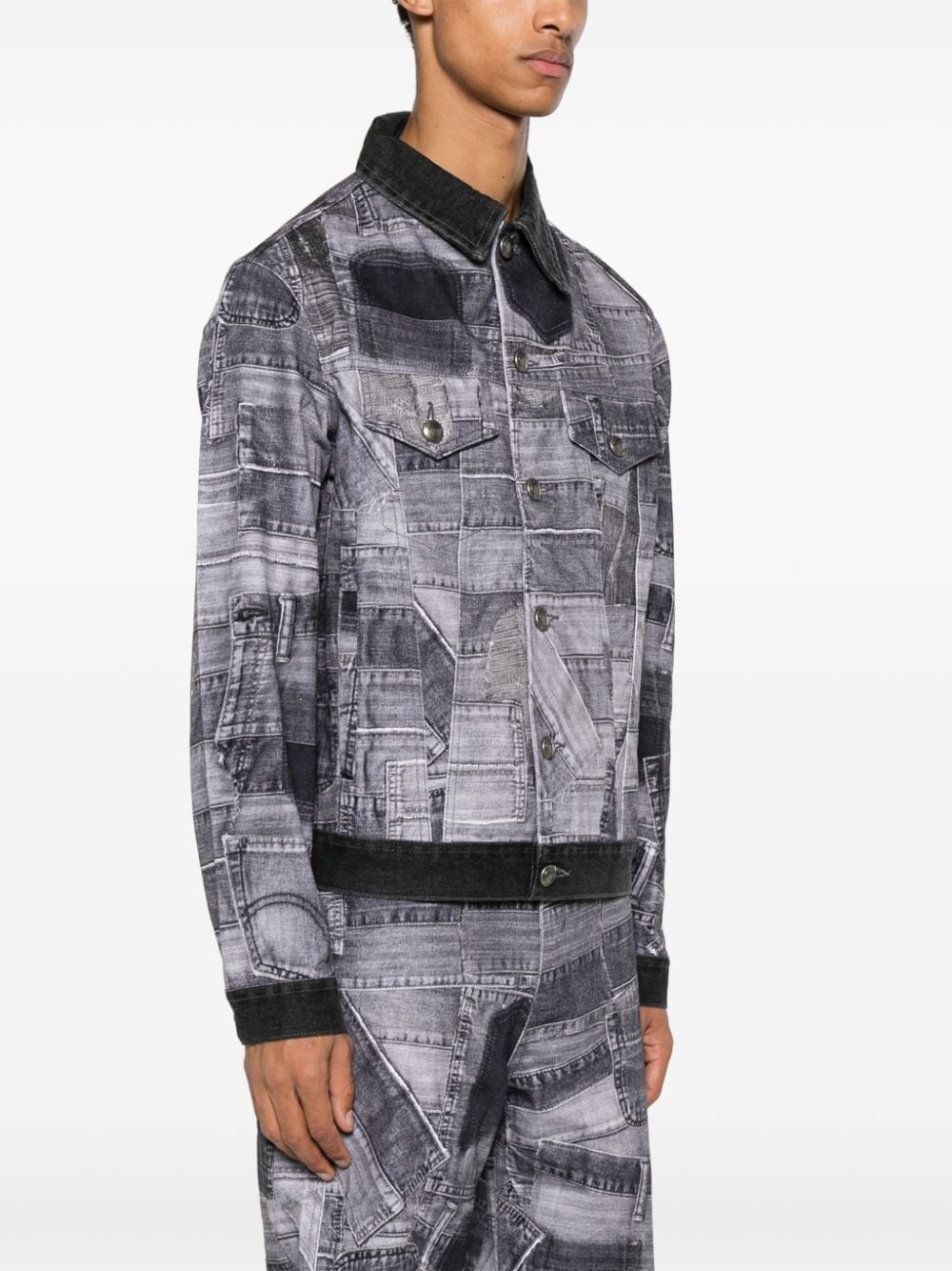patchwork-design denim jacket - 3