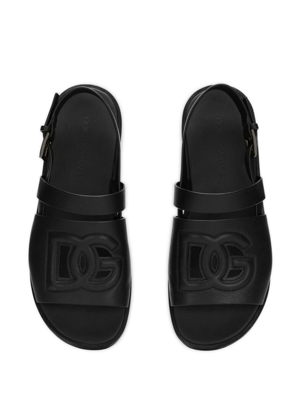 logo-embossed leather slides - 4