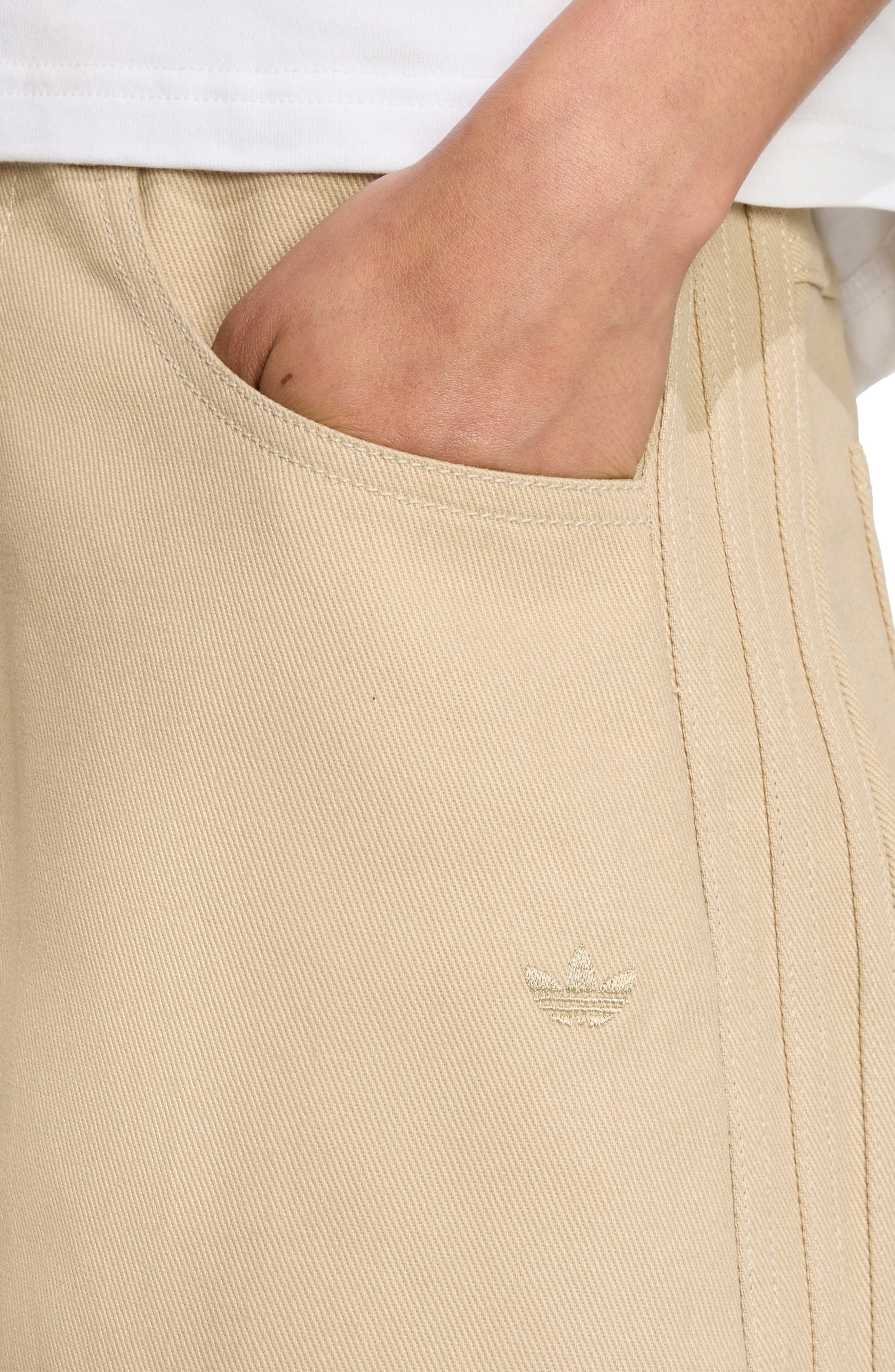 adidas Firebird Utility Denim Shorts in Stone Khaki at Nordstrom - 6