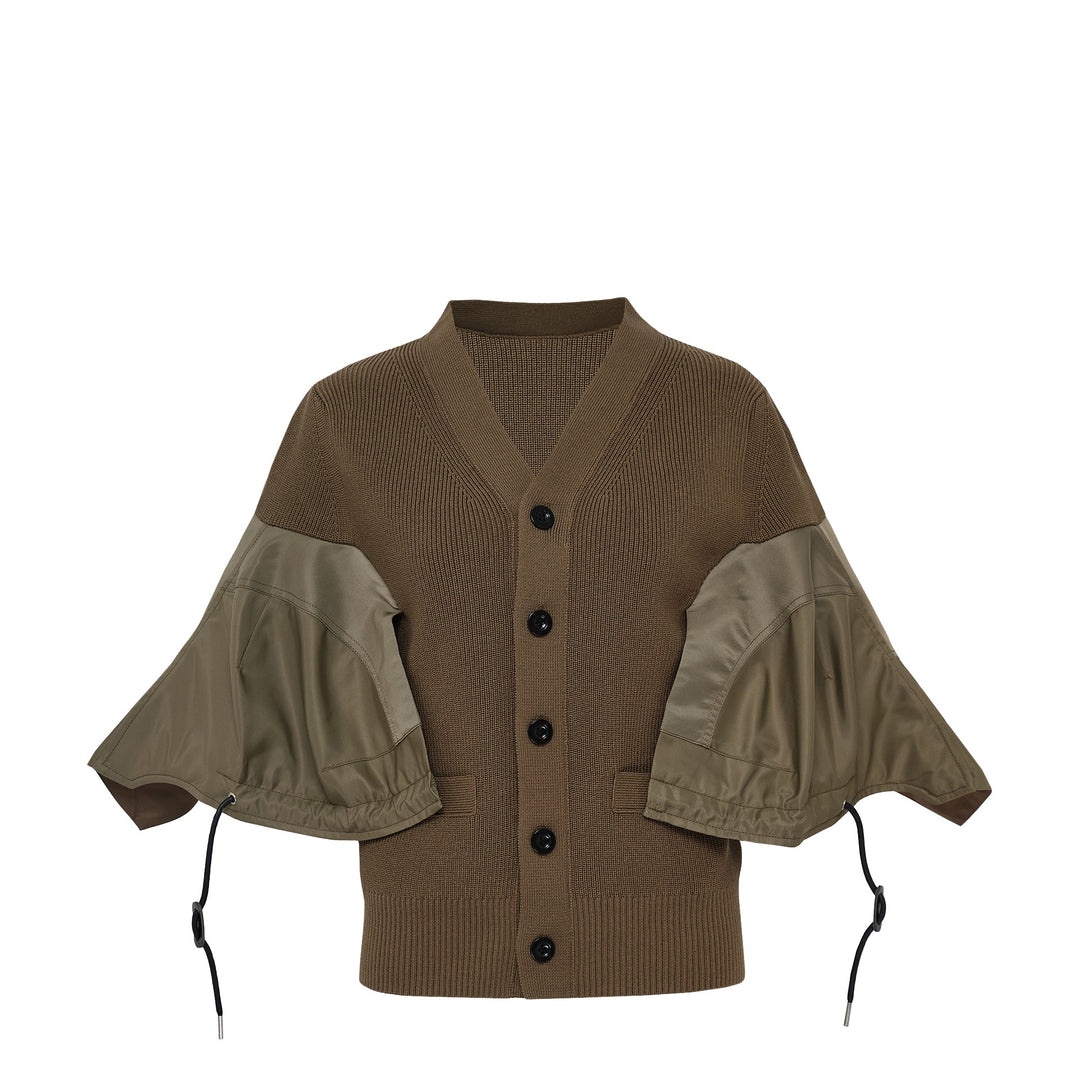 トップス sacai Wool Knit x Nylon Twill Cardigan Sacai Nylon Twill X Knit Cardigan In Blue | ModeSens
