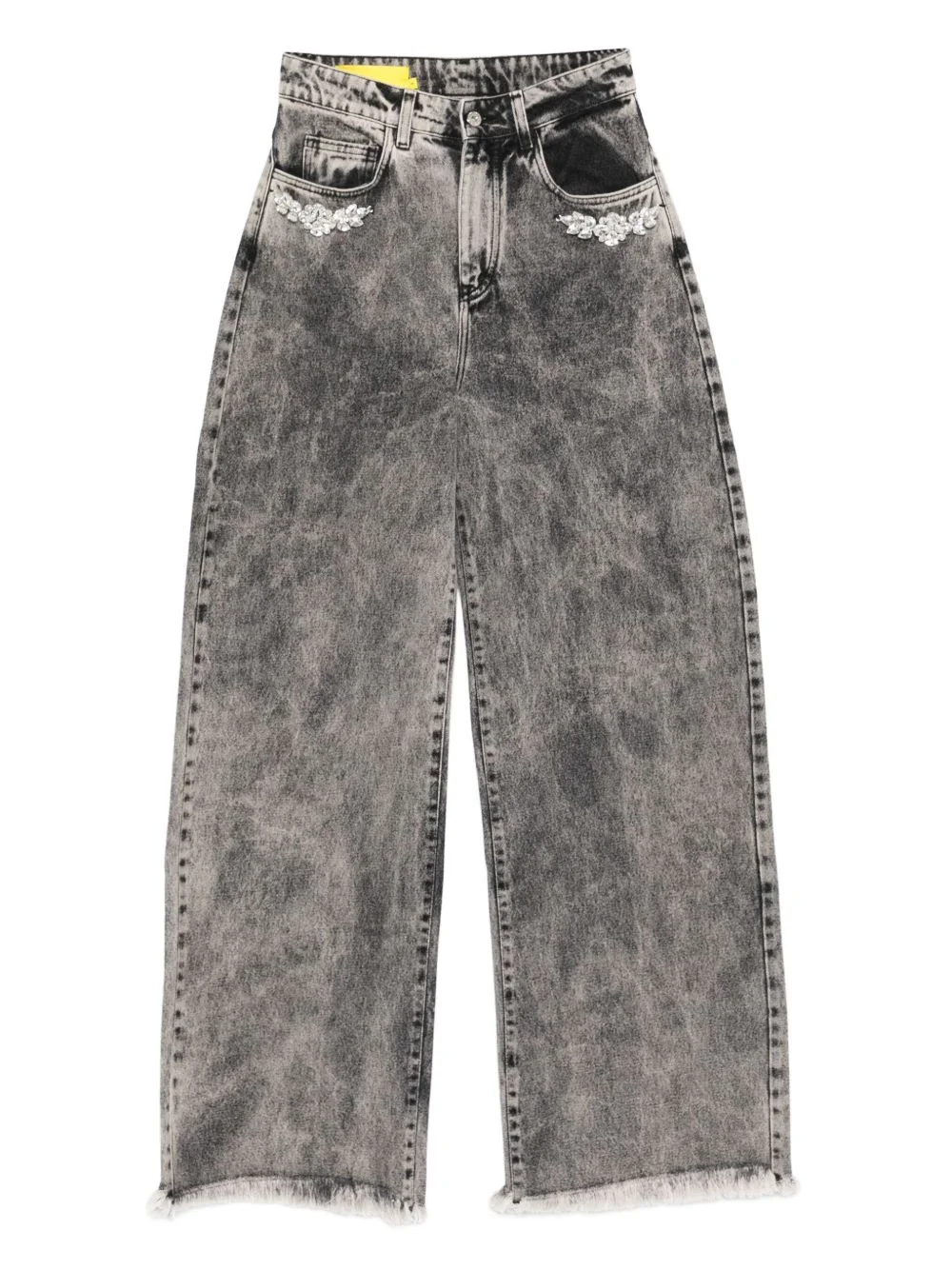floral-appliqué frayed jeans - 1