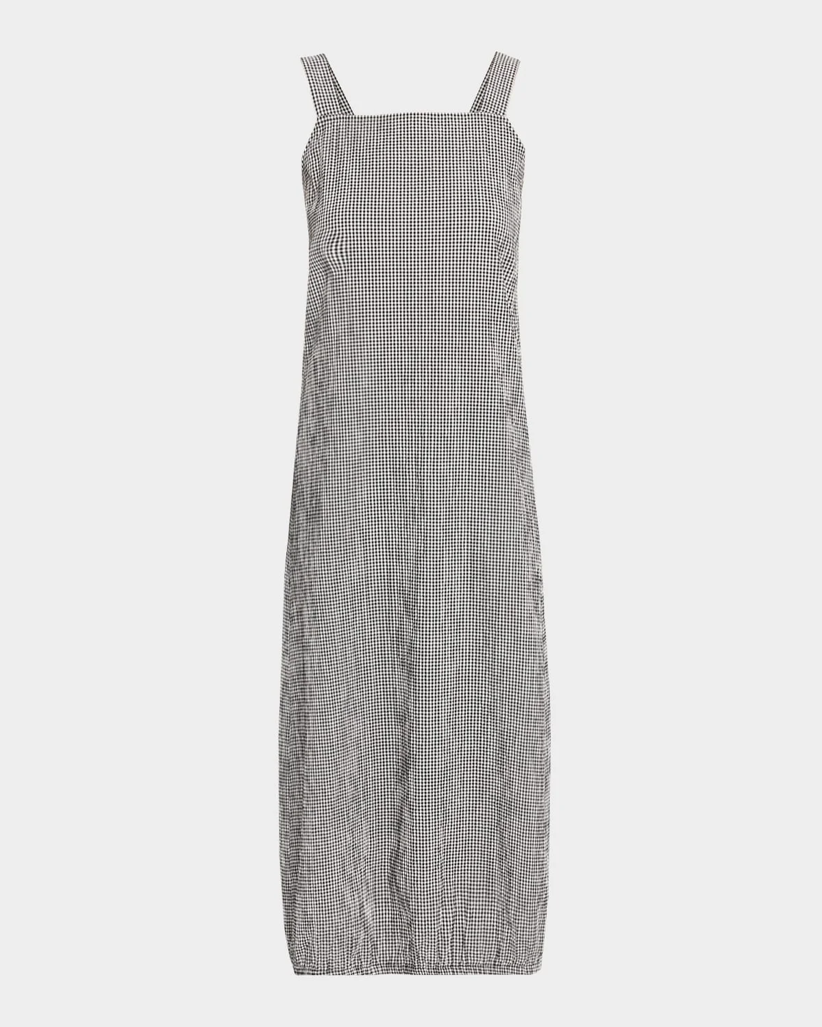 Crinkled Organic Cotton Check Lantern Midi Dress - 1