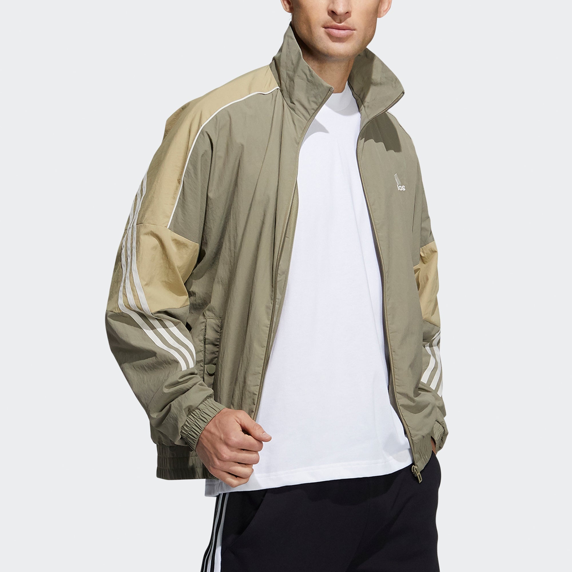 Men's adidas Si Wov Jkt Contrasting Colors Sports Stand Collar Logo Jacket Autumn Olive GT6357 - 4