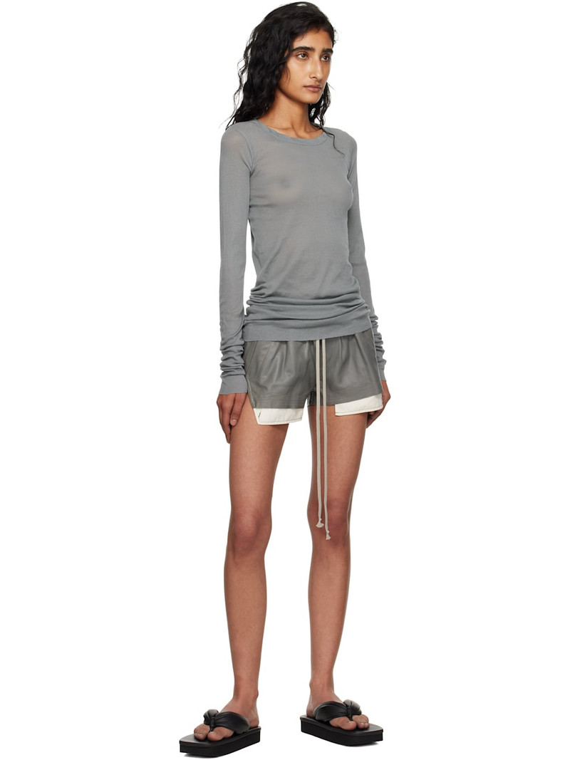 Rick Owens Gray Concordians Fog Boxer Leather Shorts outlook