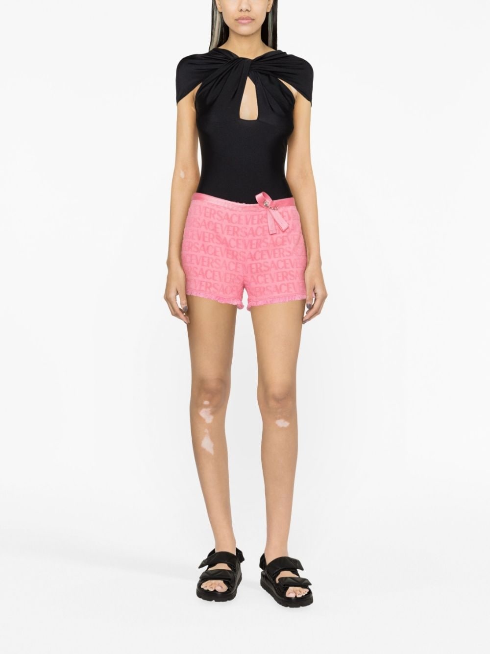 x Dua Lipa Versace Allover devoré-cotton shorts - 2