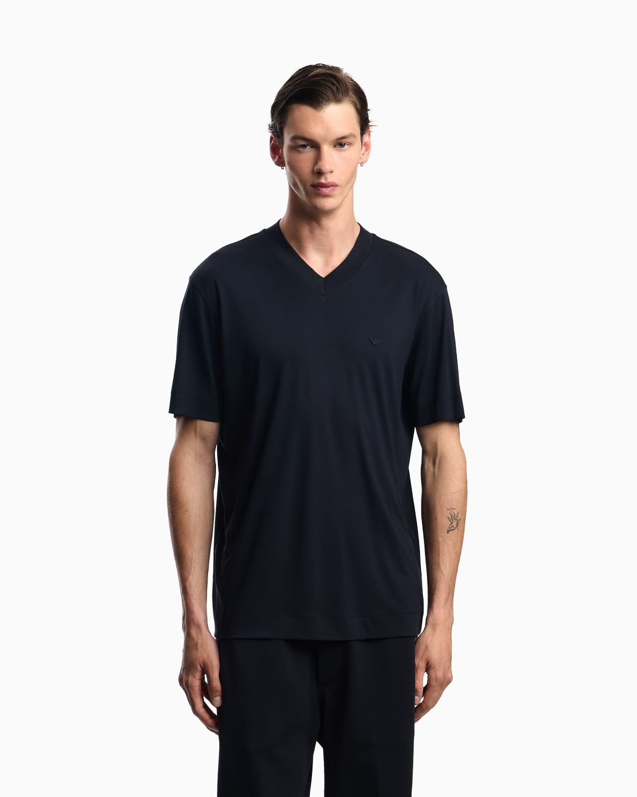 MODAL JERSEY V-NECK T-SHIRT WITH MICRO EAGLE EMBROIDERY - 4