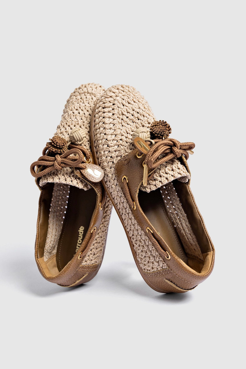 Cyprus Crochet Boat Shoe In Natural Crochet and Russet Leather 5