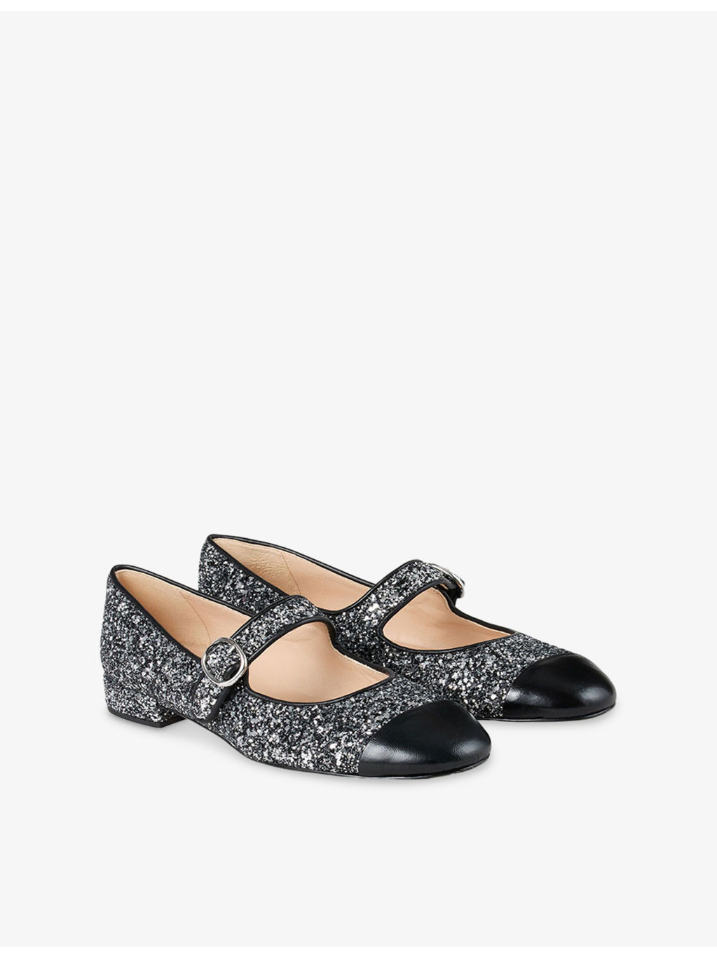 Contrast-Toe Glittered and Leather Mary Jane Flats - 4