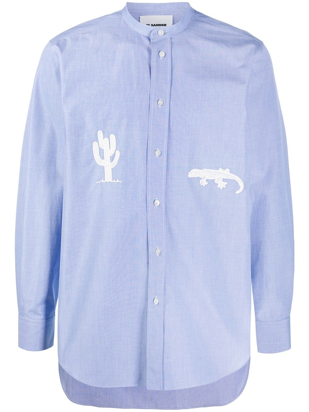 embroidered collarless shirt - 1