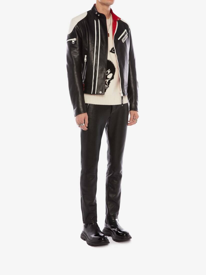 Mcqueen Classic Leather Biker Pants in Black - 3