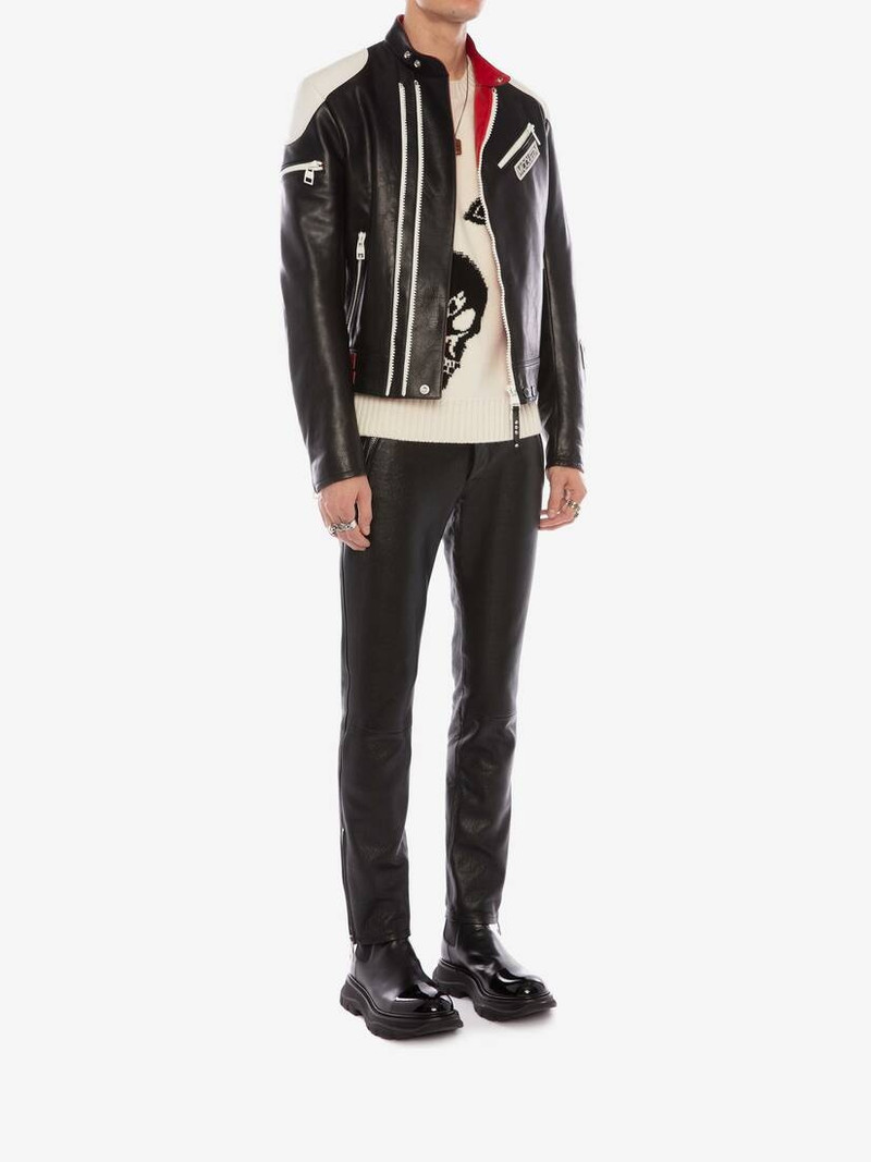 Mcqueen Classic Leather Biker Pants in Black 3
