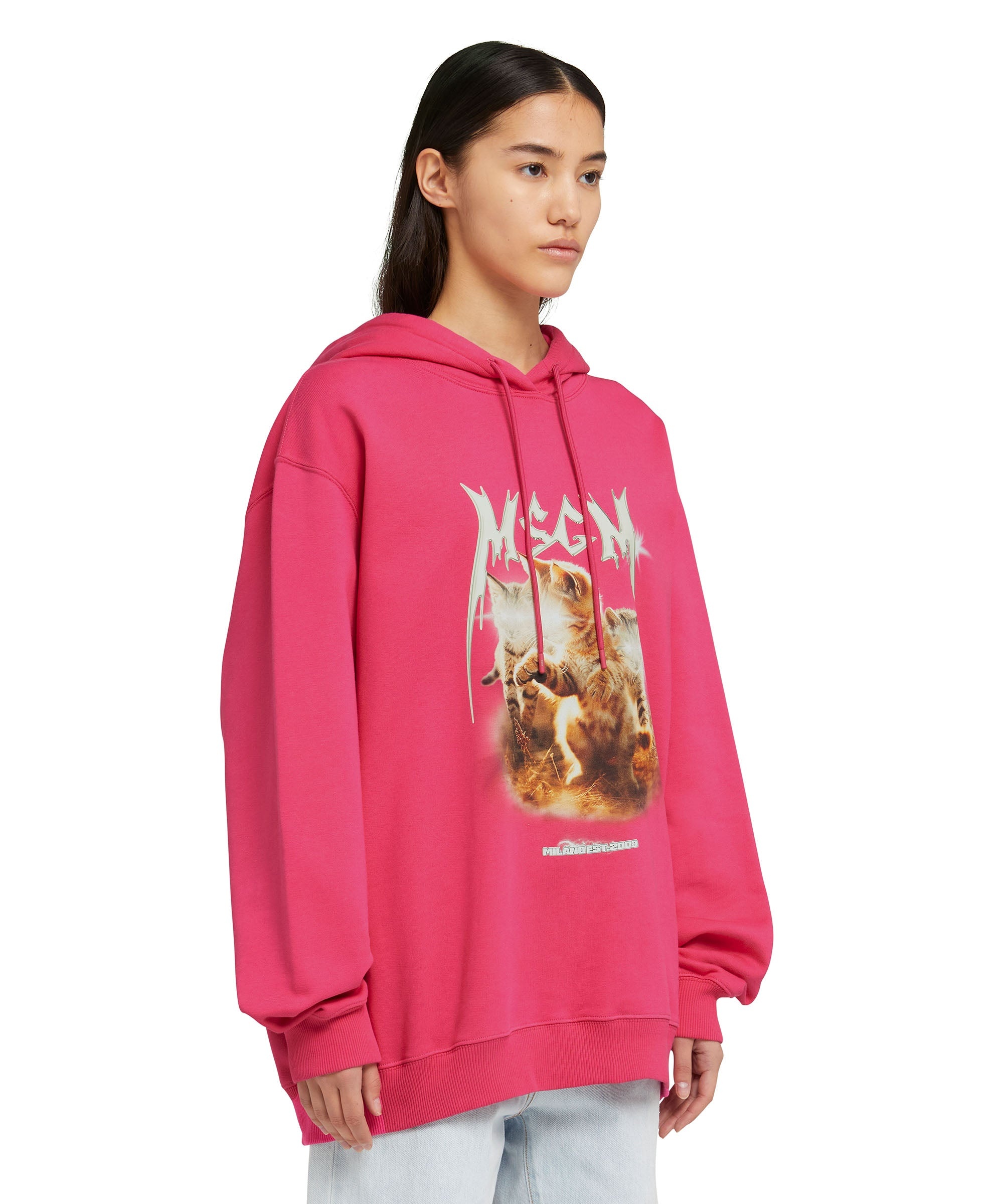 Hooded sweatshirt with "Laser eyed cat" graphic - 4