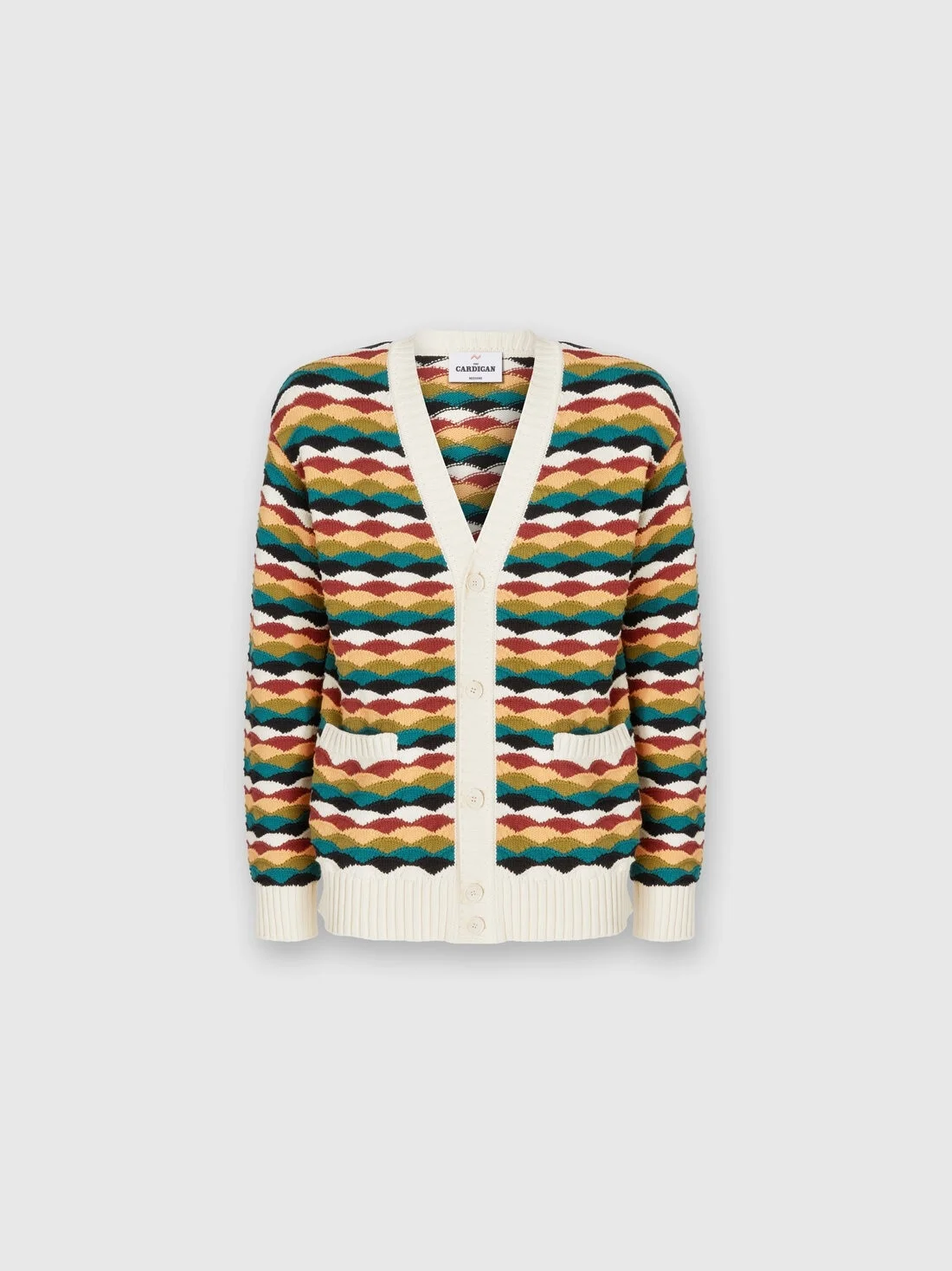Cotton-blend cardigan with wave pattern and contrasting piping - 1