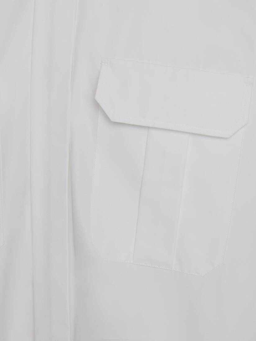 Dropped Shoulder Poplin Military Shirt in White - 5