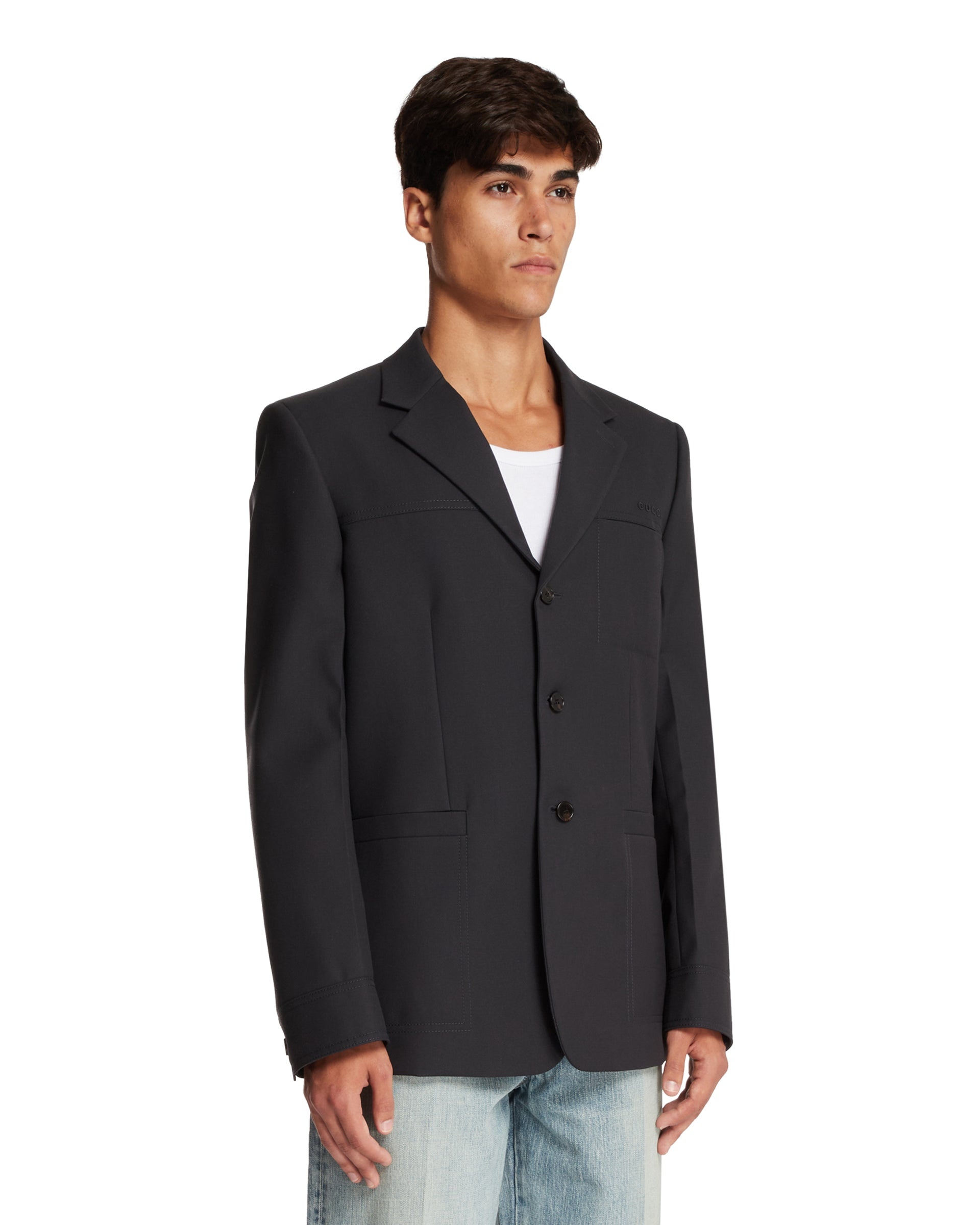 Gray Wool Twill Single-Breasted Jacket - 4