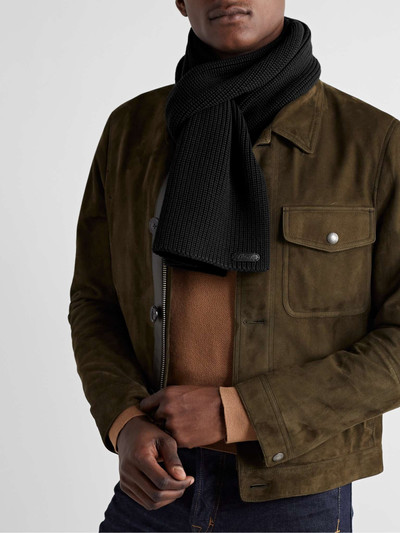 Brioni Logo-Appliquéd Ribbed Wool Scarf outlook