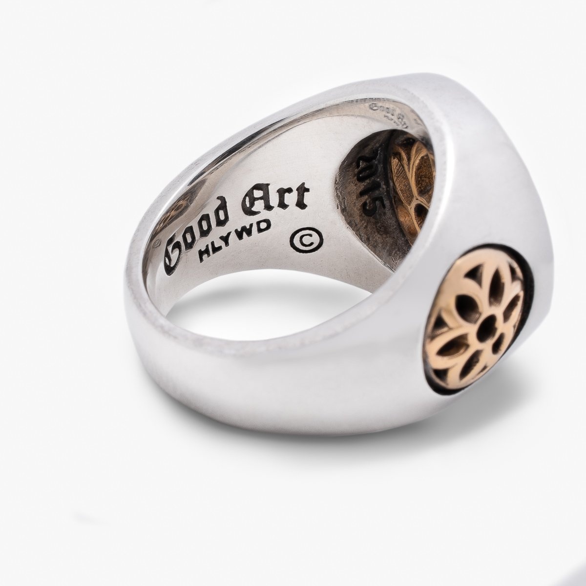 RS-CLB-Y-MED GOOD ART HLYWD Club Ring Two Tone Size Medium - Sterling Silver w/ Gold Rosettes - 6