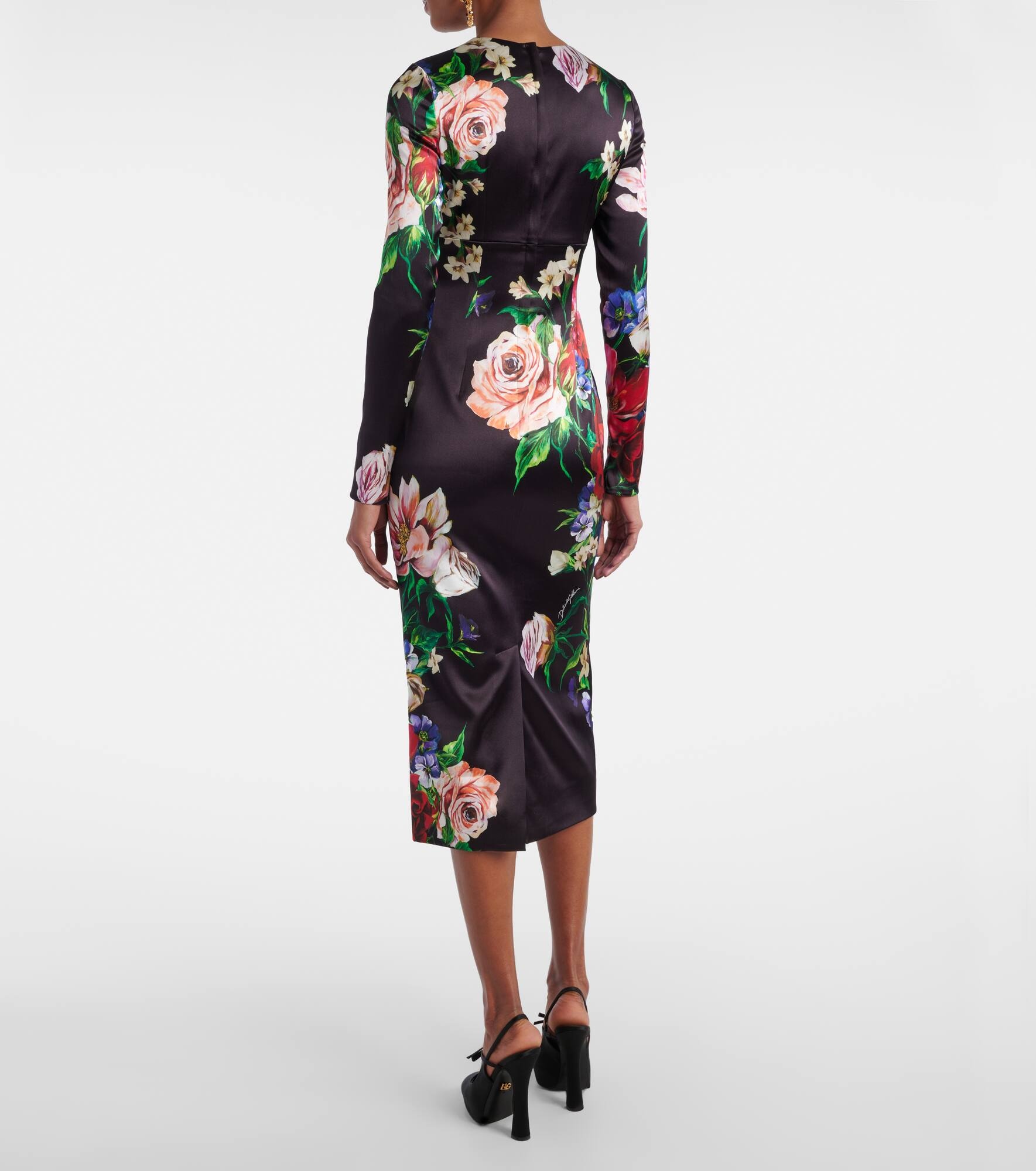 Floral satin midi dress - 3