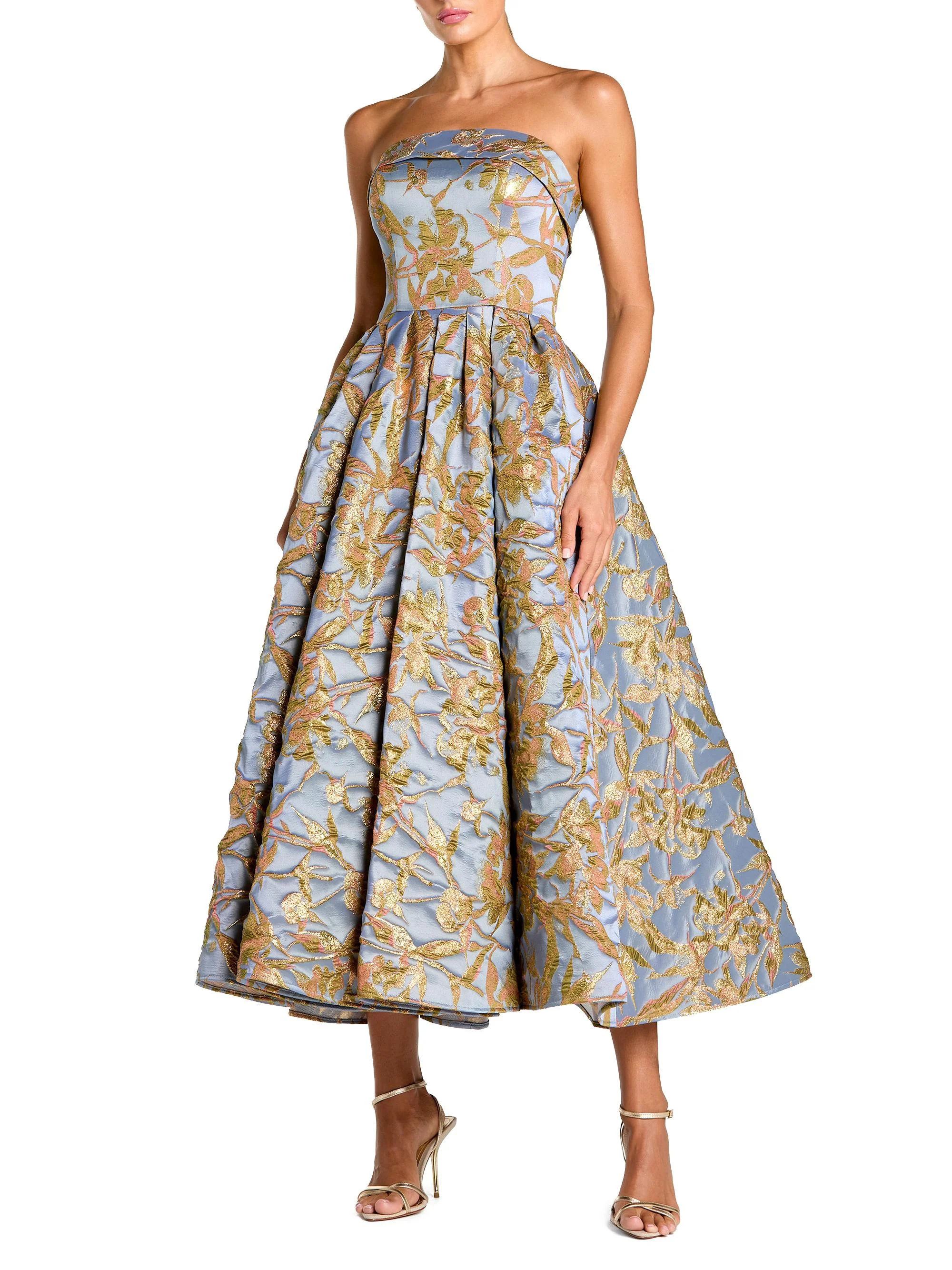 Women's Floral Brocade Midi-Dress - Periwinkle Multi - 1