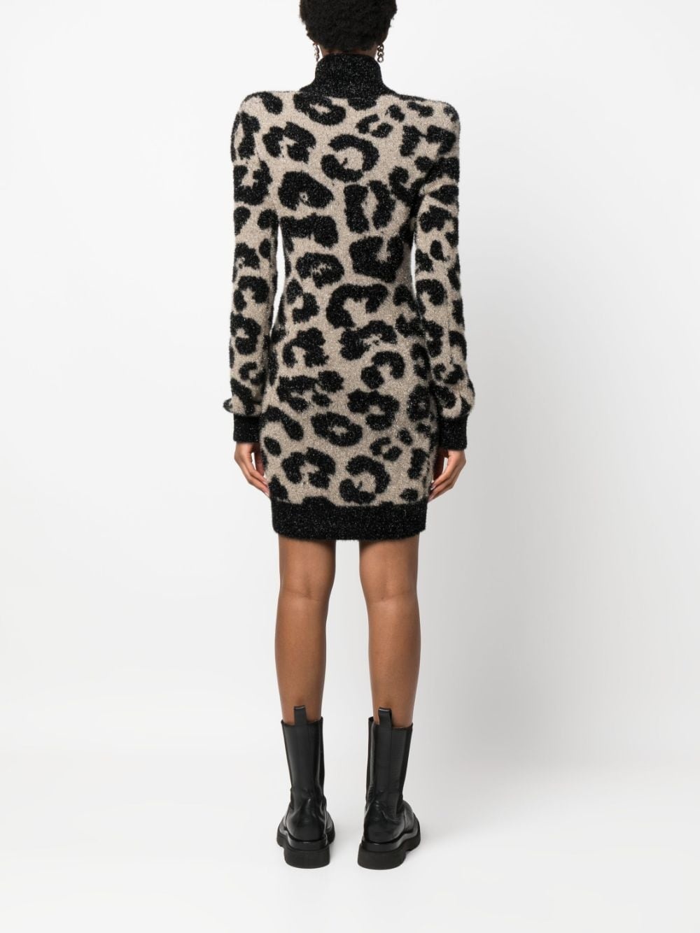 shoulder-pads leopard-print dress - 5