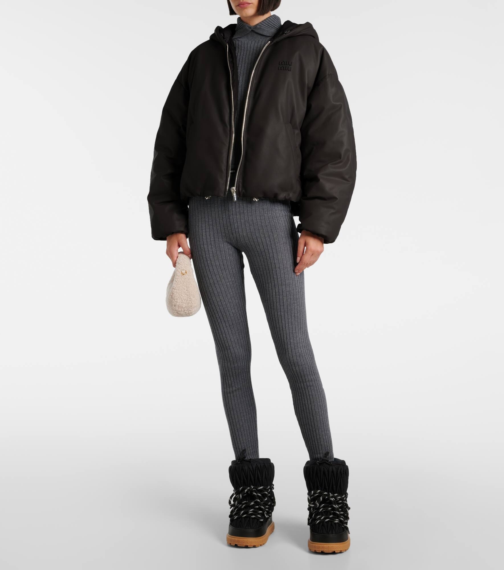 Logo leather puffer jacket - 2