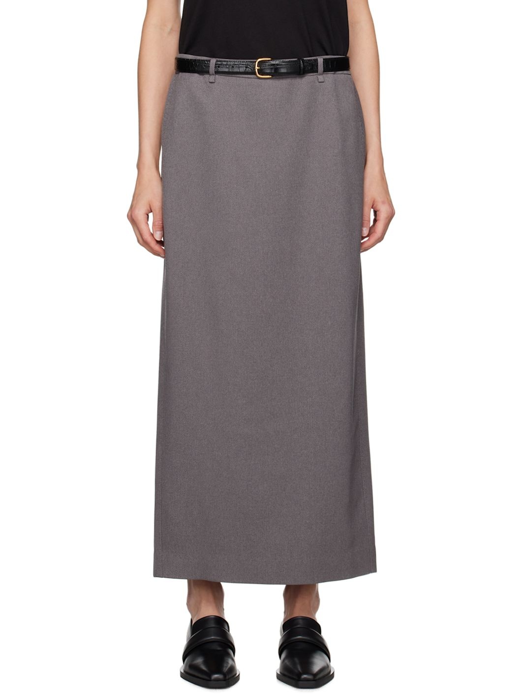 Gray Belted Maxi Skirt - 1