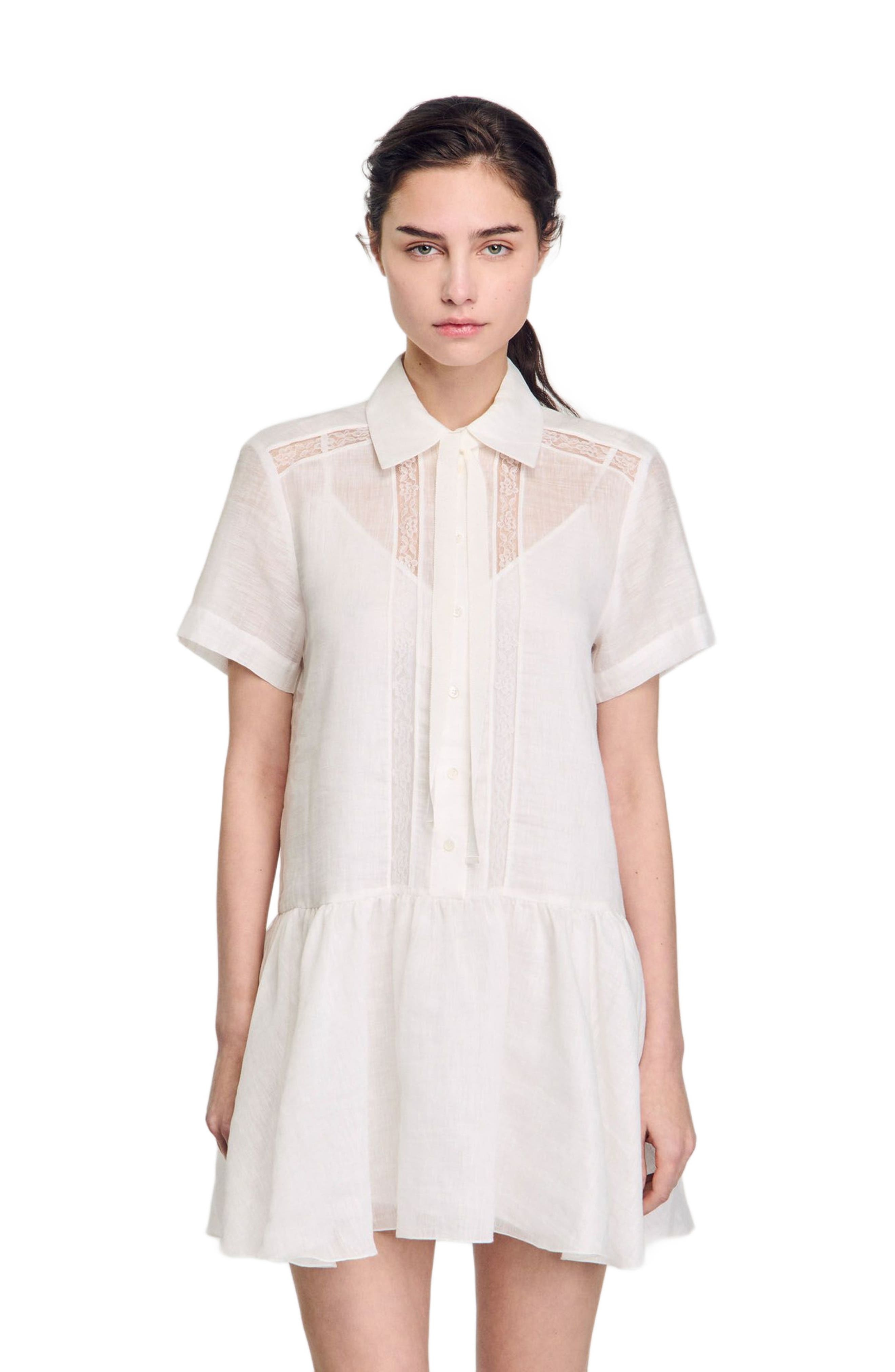 SANDRO Short dress with lace details in White at Nordstrom - 3