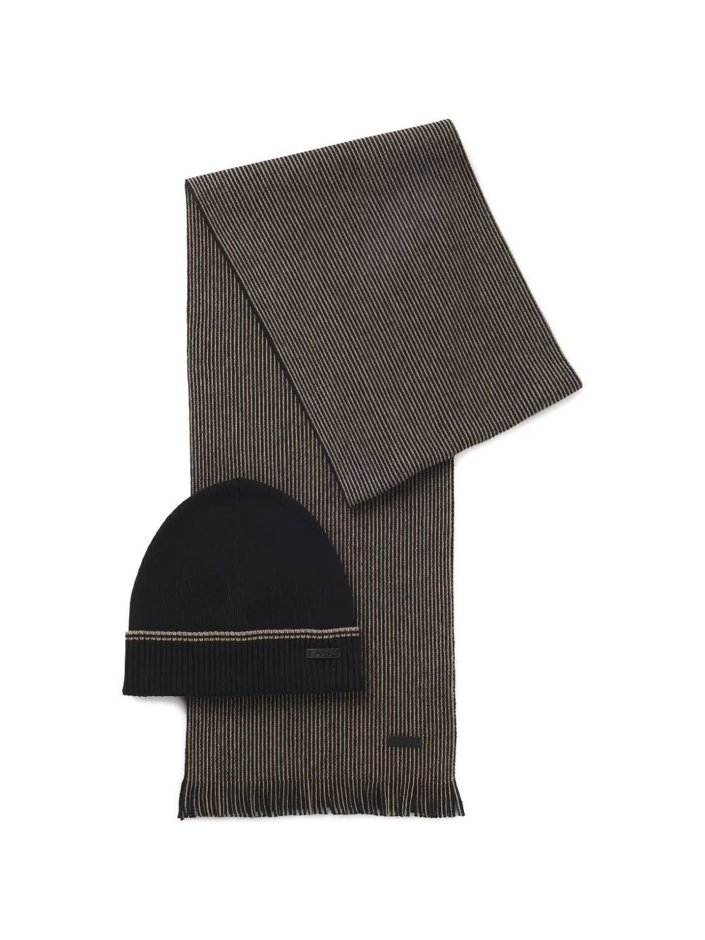 ribbed hat and striped scarf set - 1