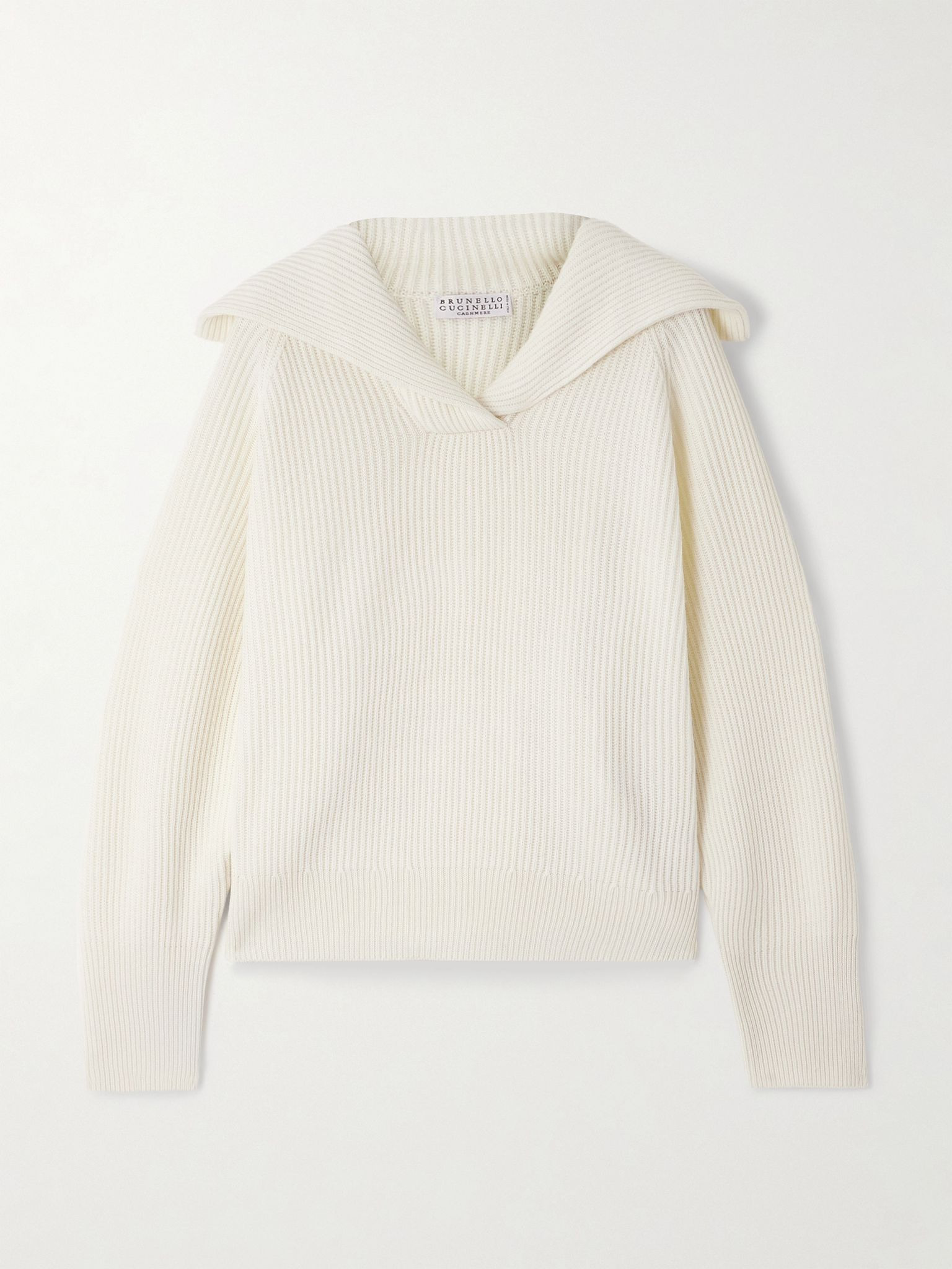 Ribbed wool, cashmere and silk-blend sweater Off-white - 1