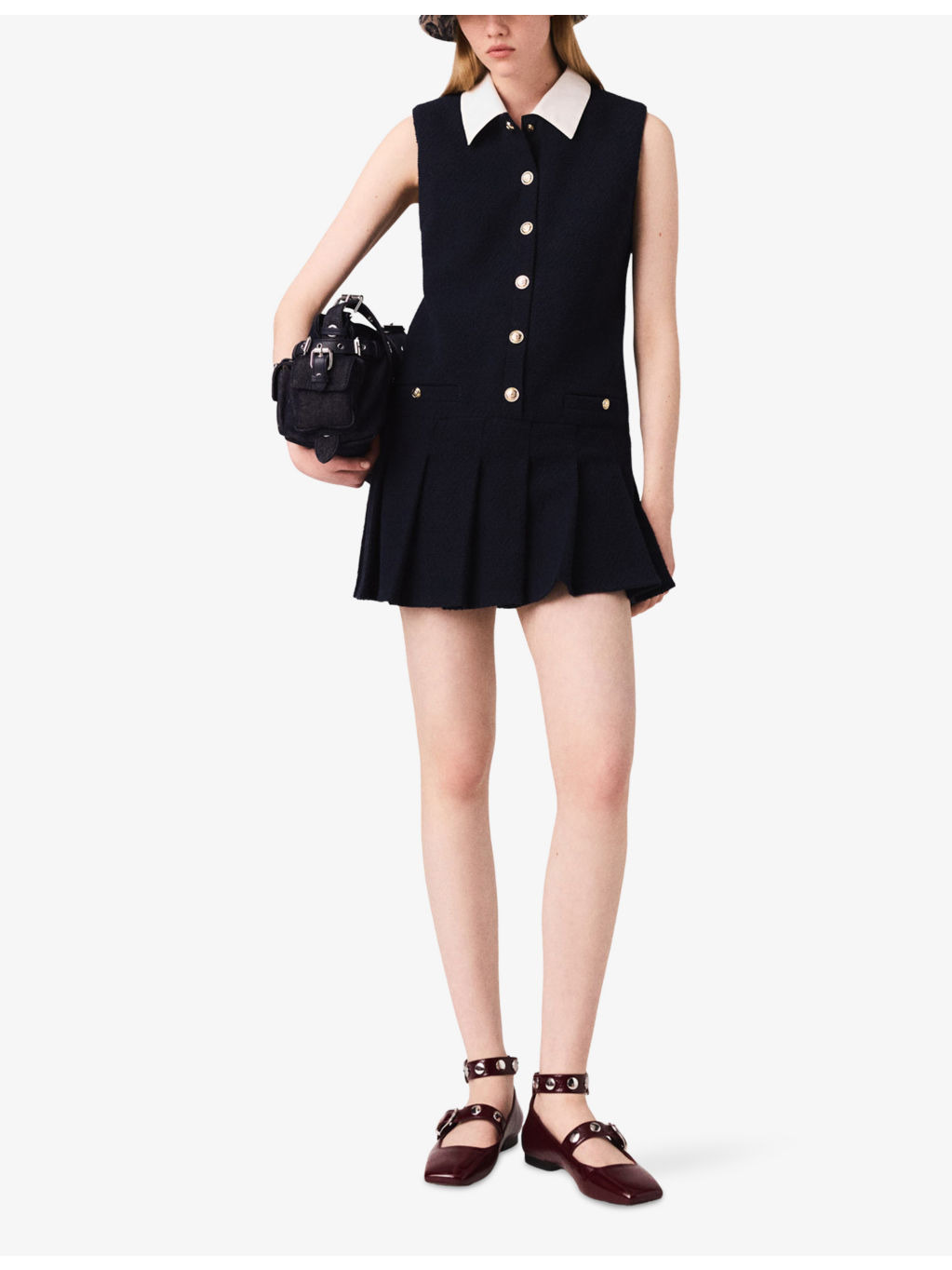 Contrast-Collar Tweed-Textured Cotton-Blend Mini Dress - 2