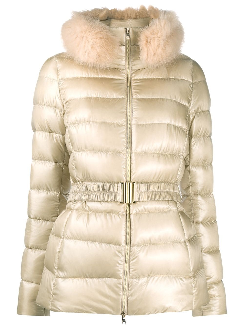 belted faux-fur trim jacket - 1