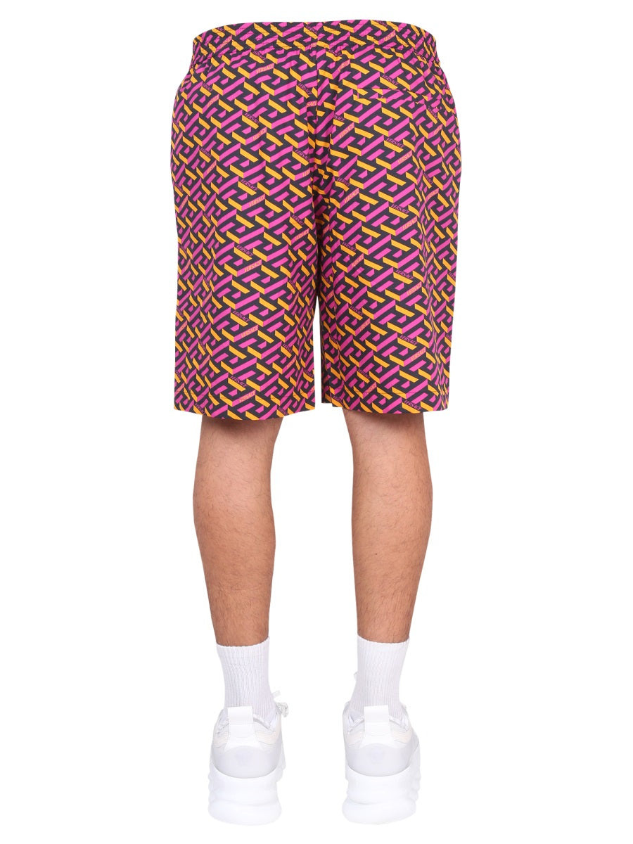 Versace Men Shorts With La Greca Print - 4