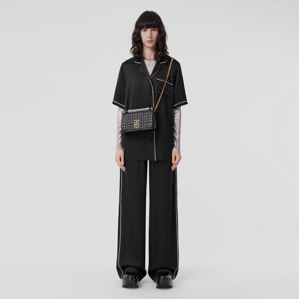 Crystal Stripe Silk Satin Blend Wide-leg Trousers - 2