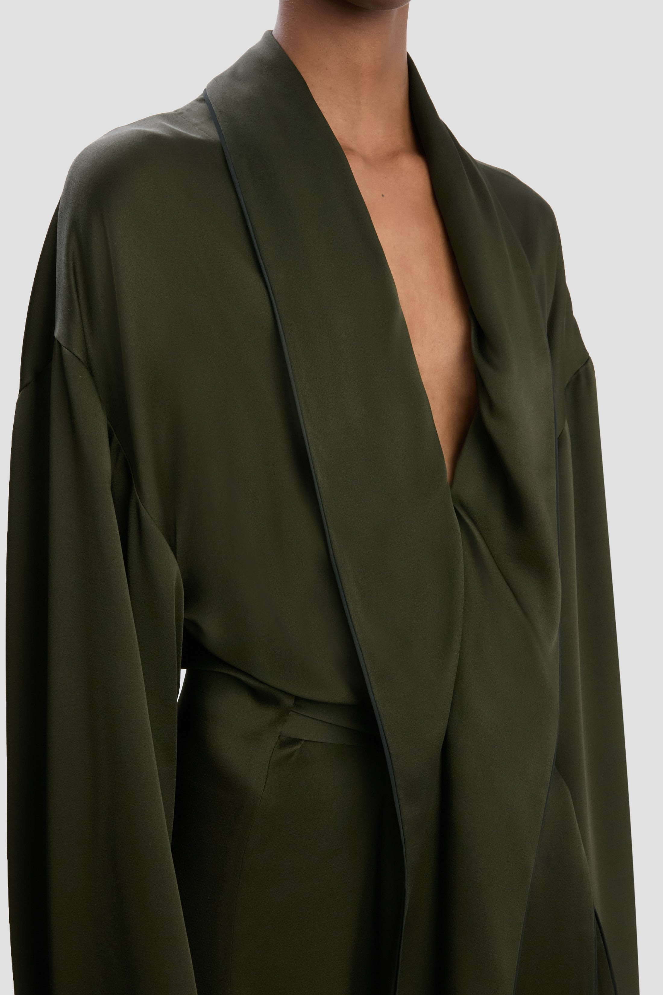 Wrap Detail Gown In Dark Olive - 4
