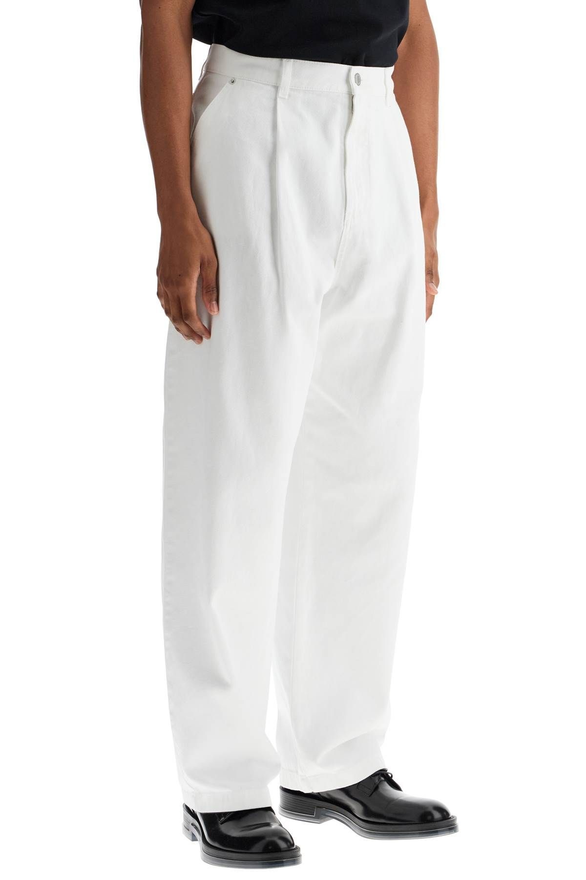 WHITE COTTON WIDE LEG TROUSERS - 3