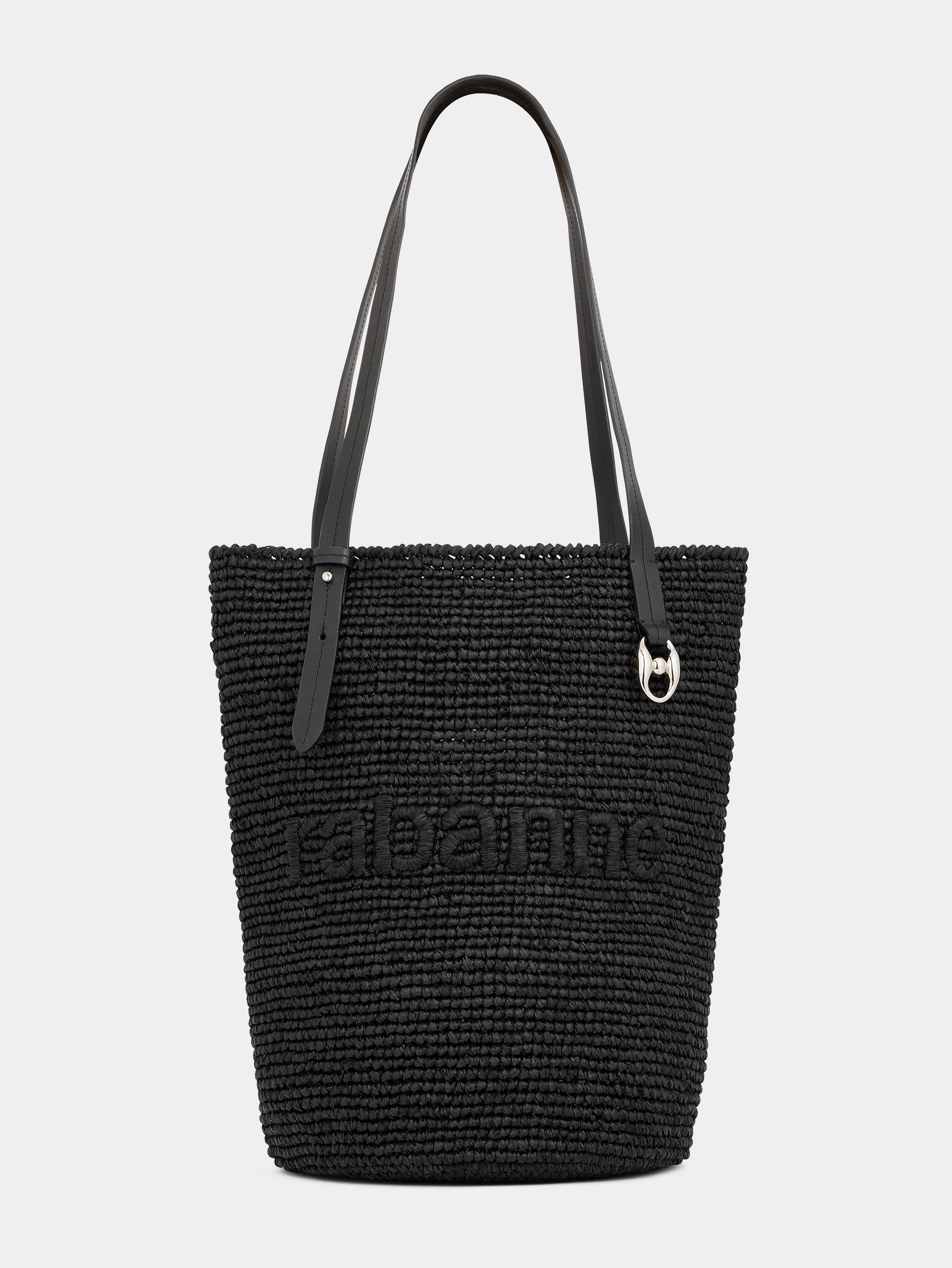 BLACK RAFFIA TOTE BAG WITH LOGO - 1