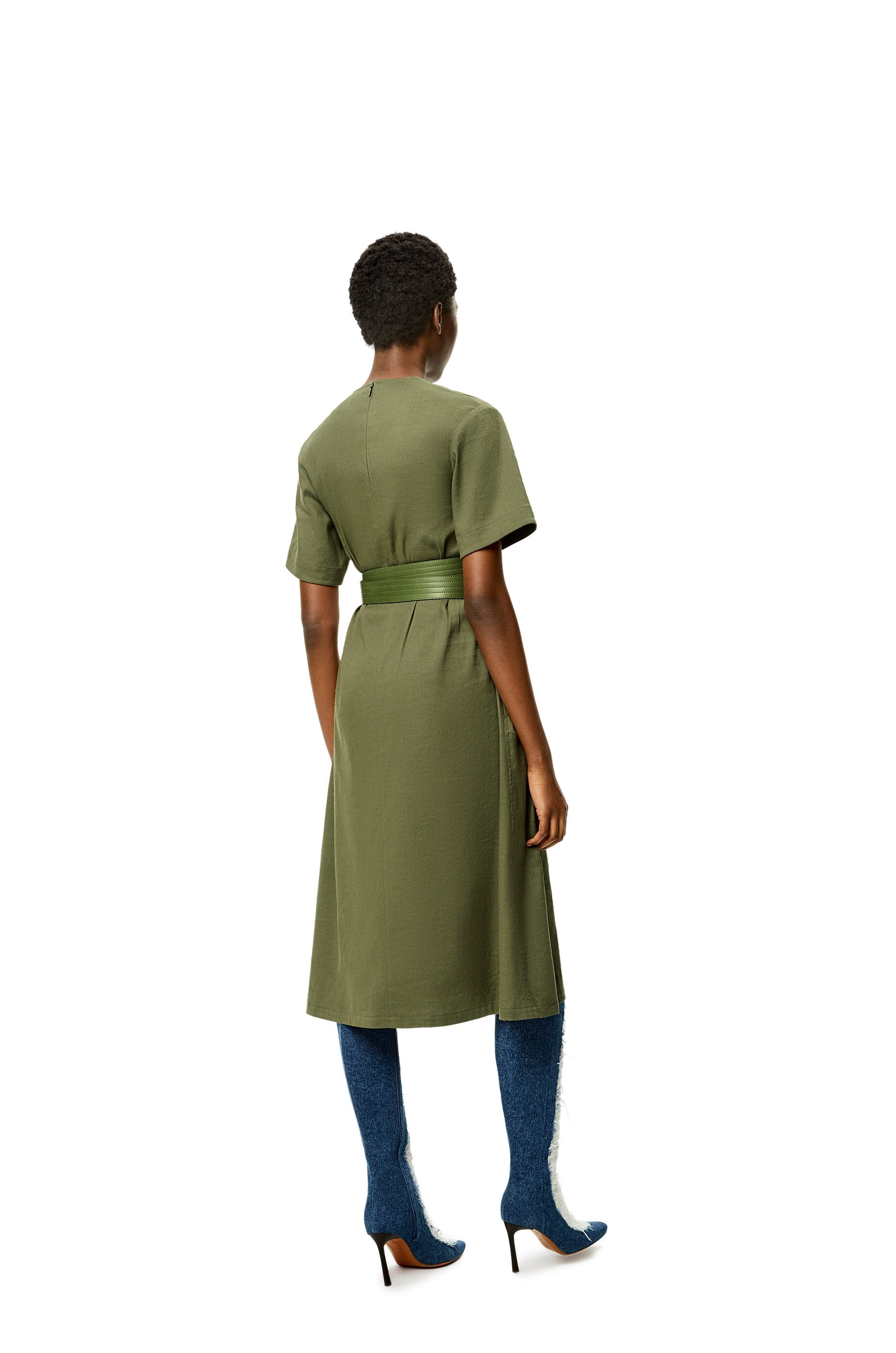 Belted midi dress in linen and cotton - 3