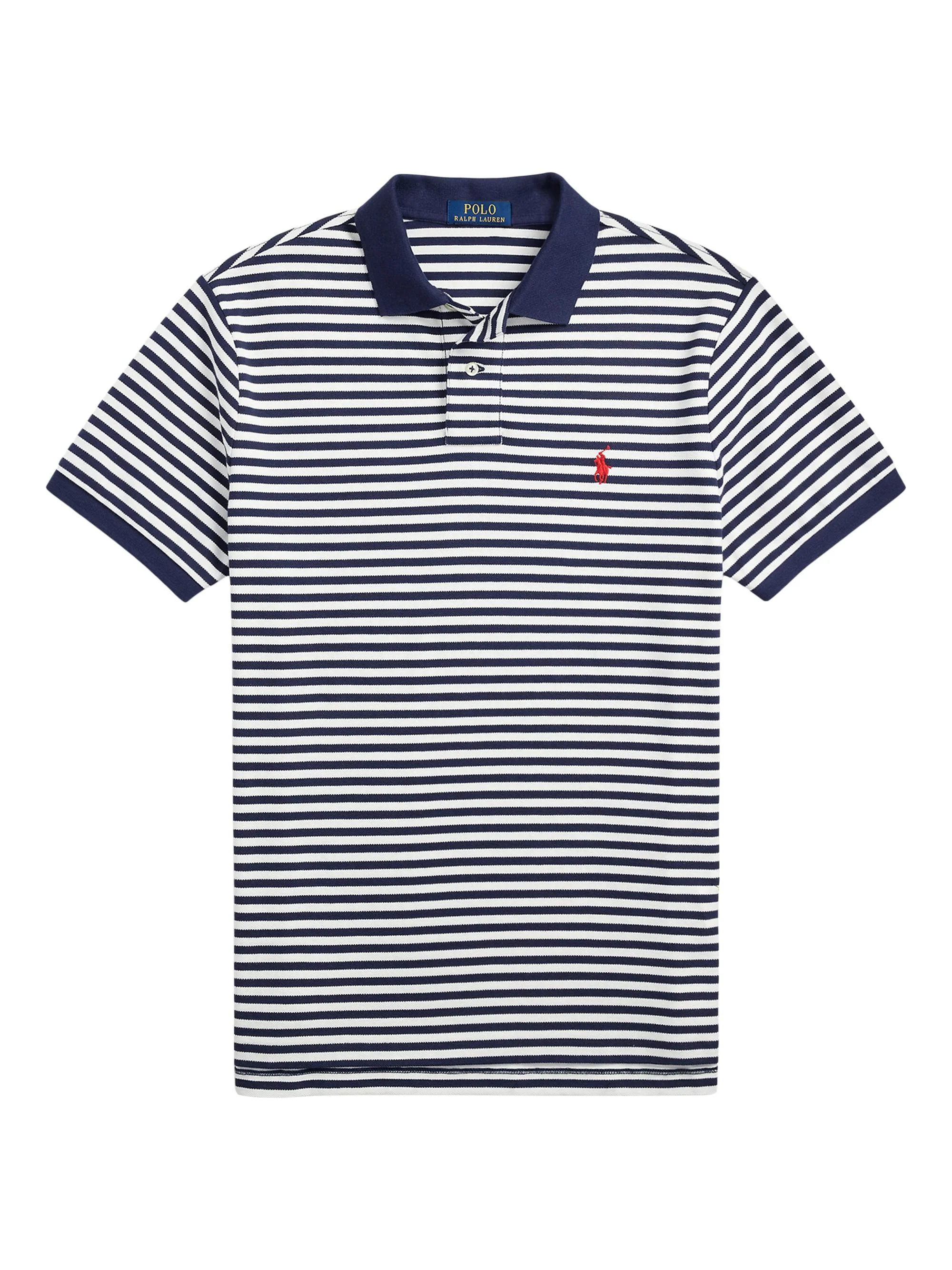 Men's Custom-Slim-Fit Striped Mesh Polo Shirt - Deckwash White Navy - 1