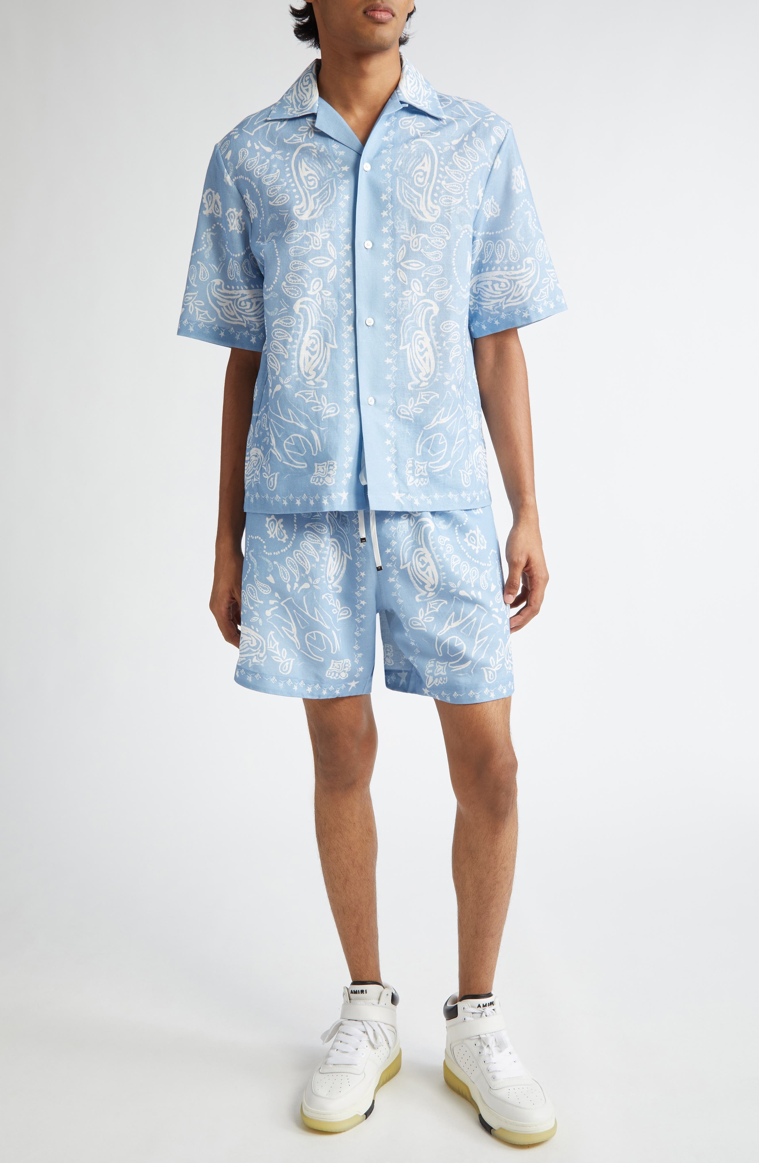 AMIRI Watercolor Bandana Linen & Cotton Shorts in Cerulean at Nordstrom - 2