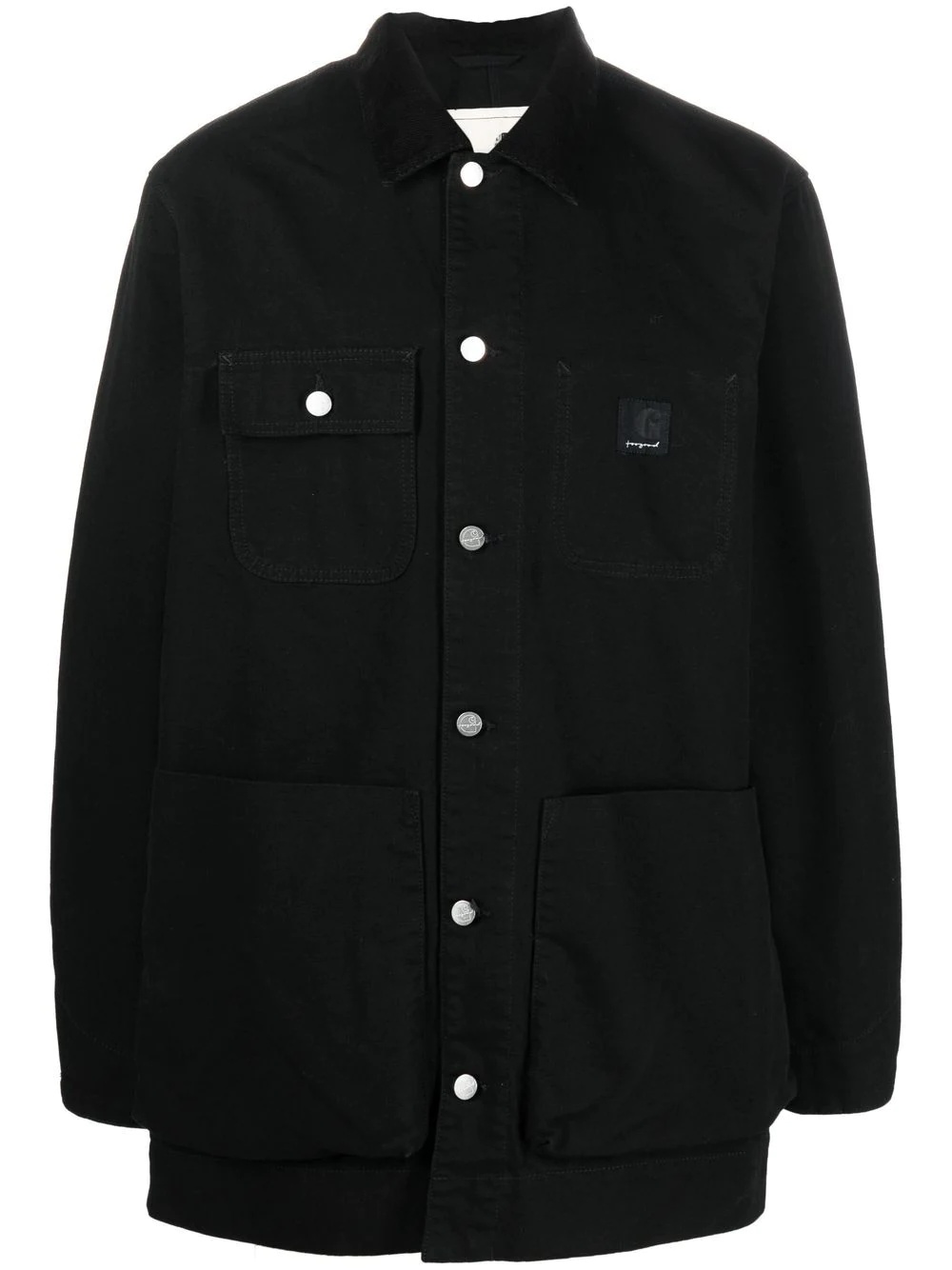 logo-patch single-breasted coat - 1