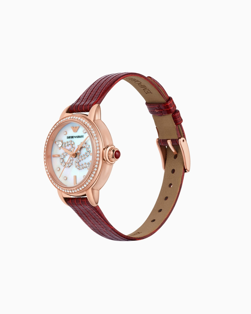 EMPORIO ARMANI THREE-HAND RED LEATHER WATCH outlook