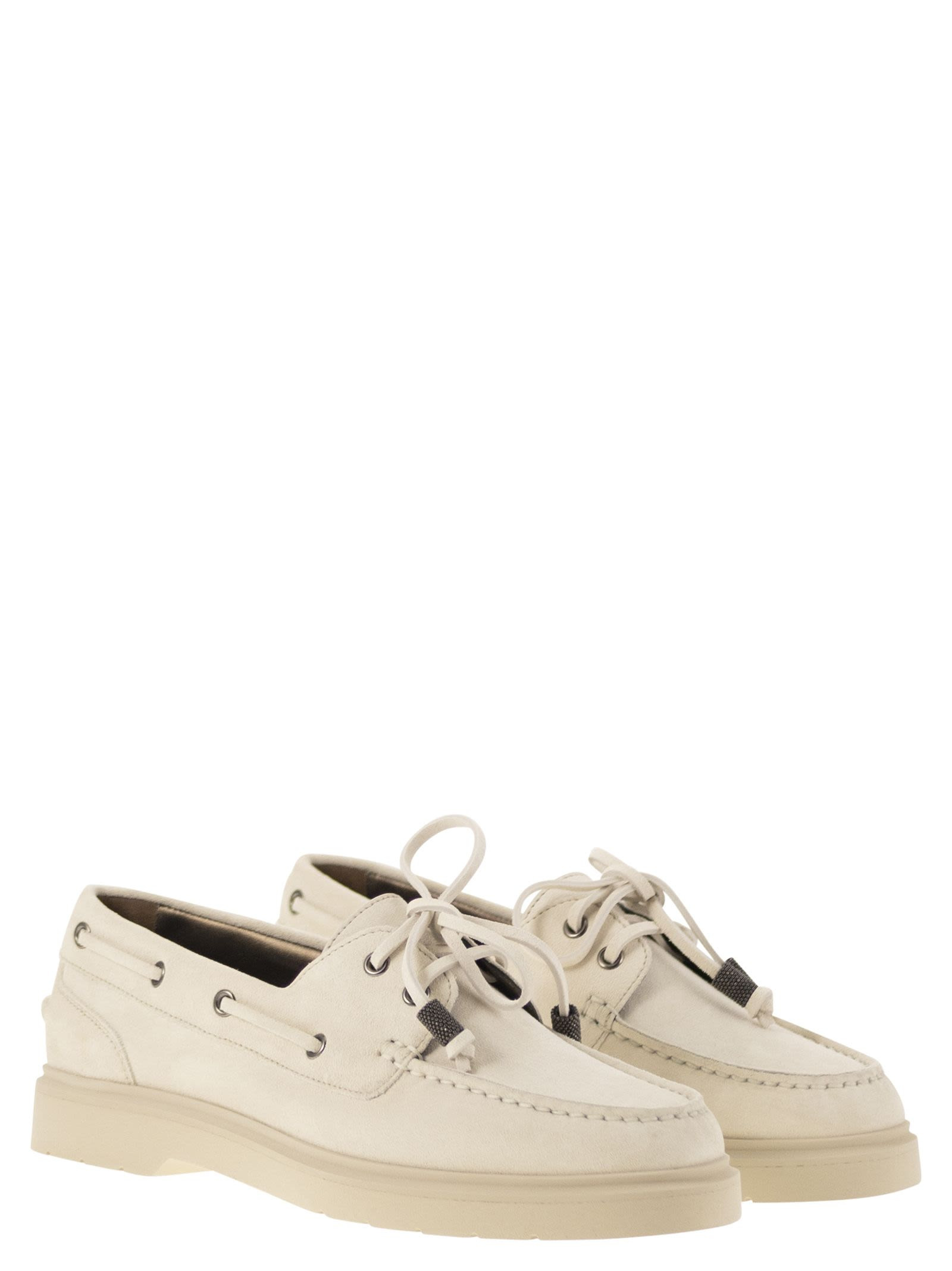Brunello Cucinelli Women Penny Loafer Sail In Camoscio Con Shiny Aglets - 4