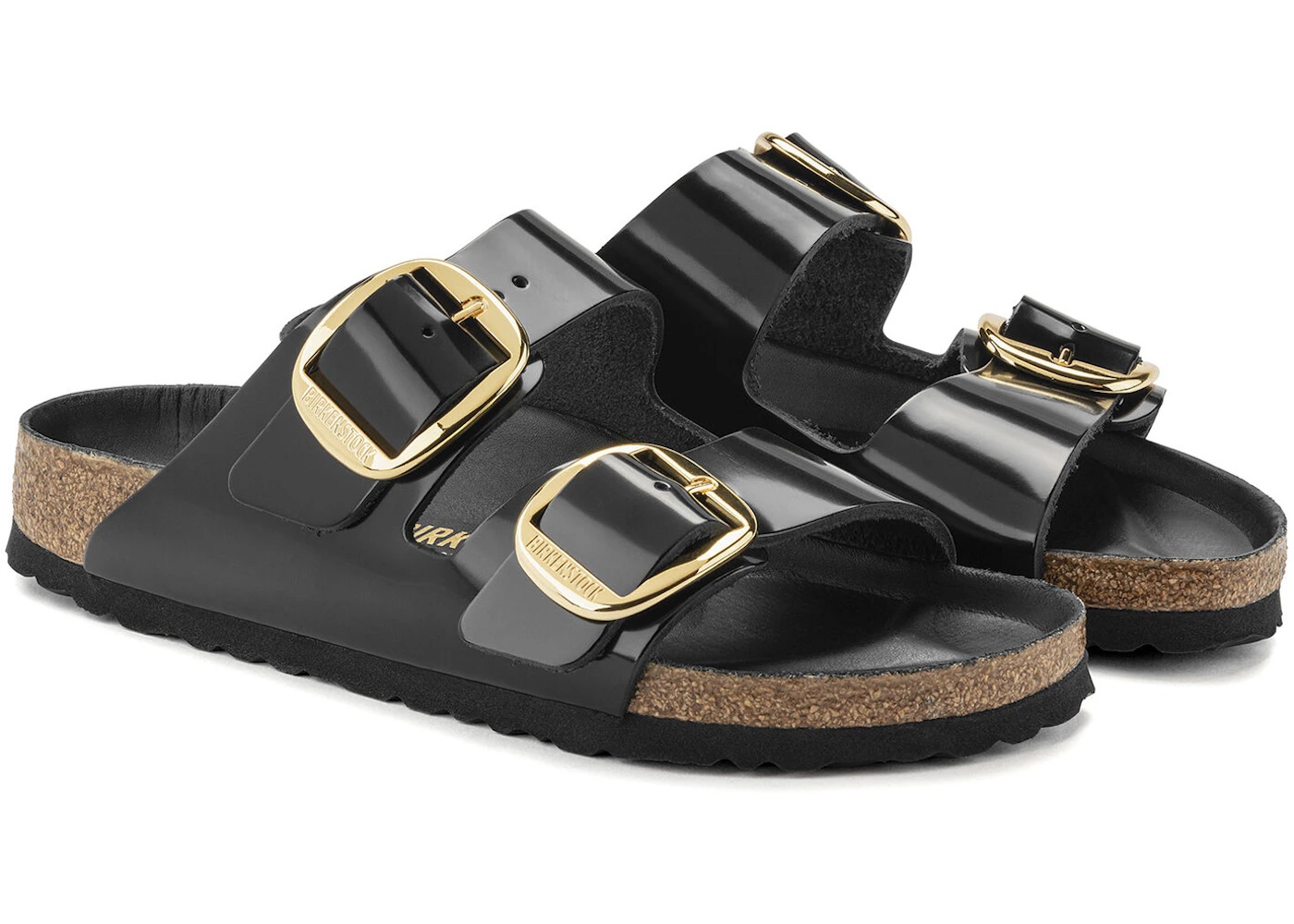 Birkenstock Arizona Big Buckle Natural Leather Patent Black Gold (Women's) - 2