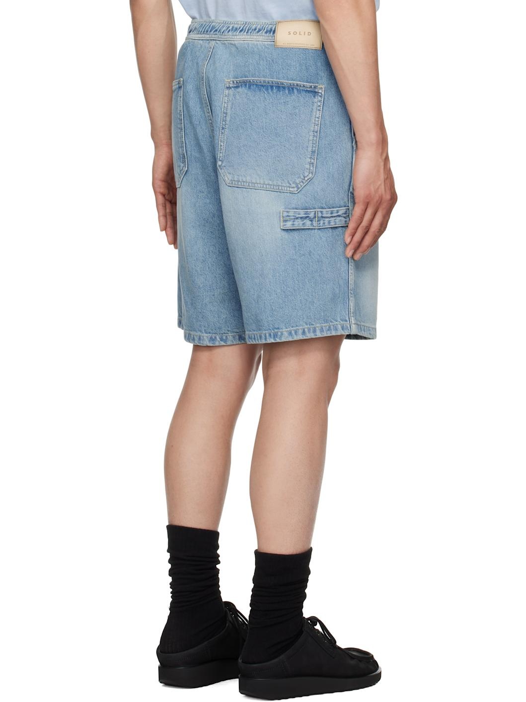 Blue Elasticized Waist Shorts - 3