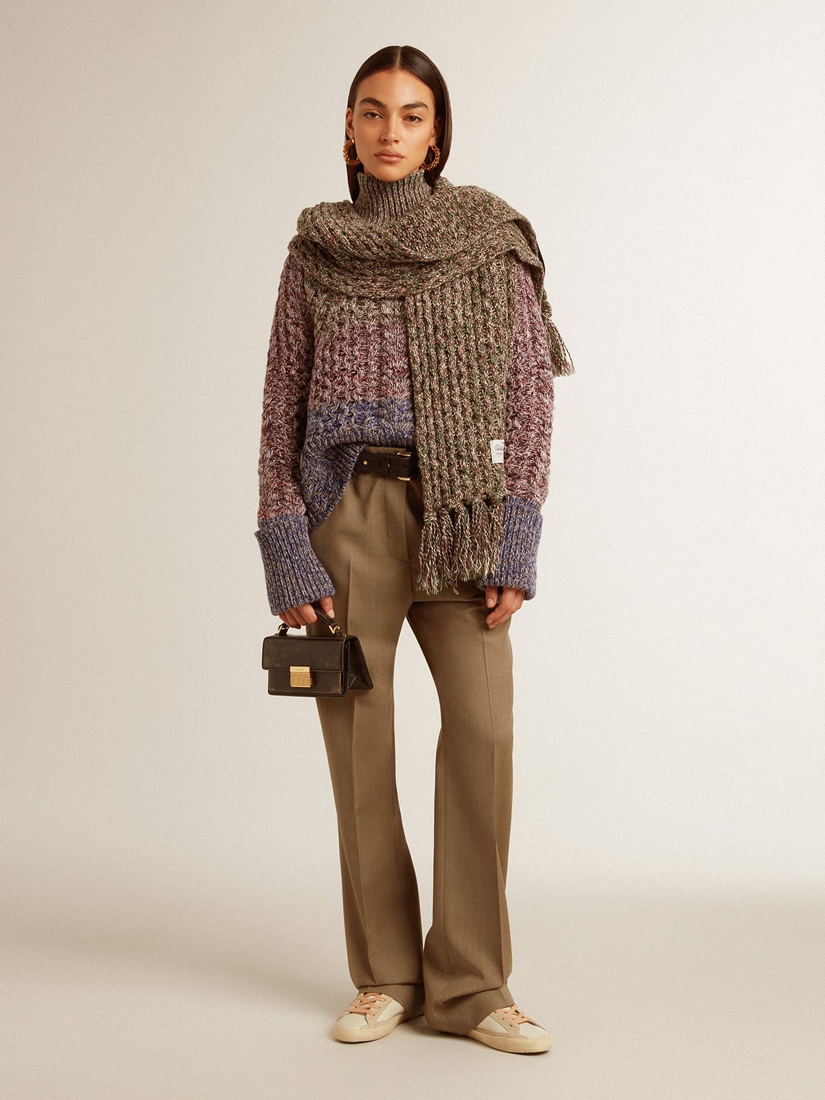 Women's multicolored high neck sweater with mouliné yarn - 7