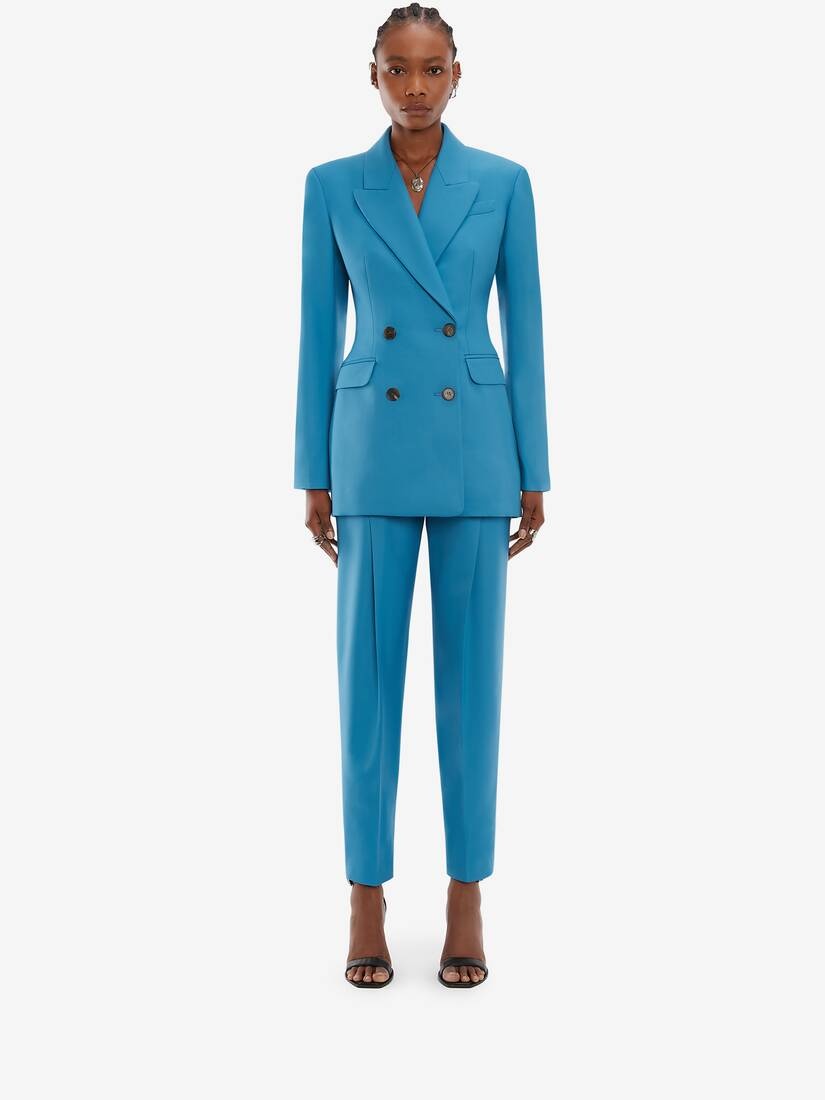 Double Breasted Wool Jacket in Cerulean - 2