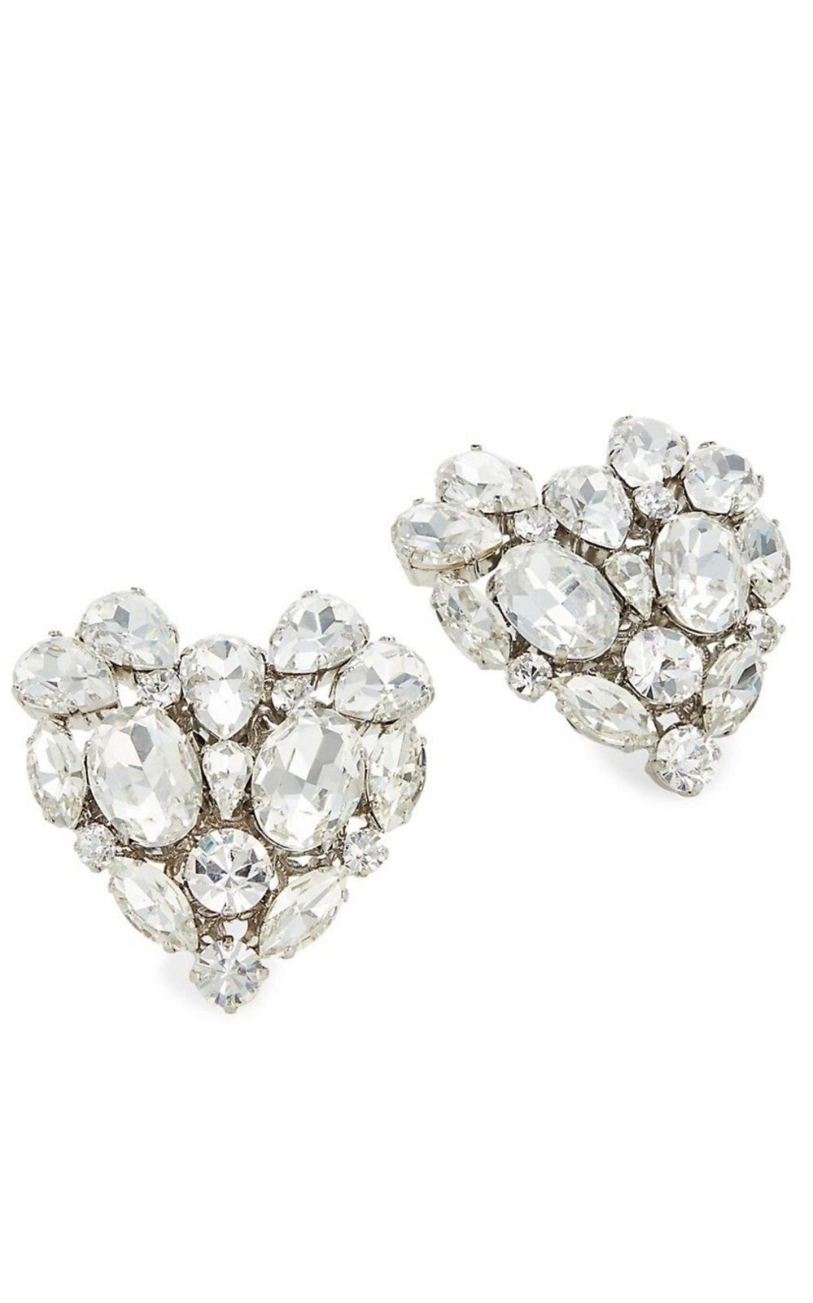 Silvertone Crystal Heart Stud Clip-On Earrings - 3