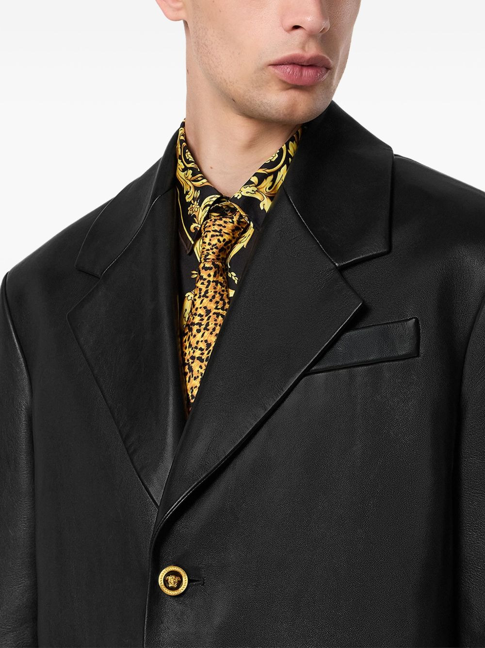 leather gold-button coat - 5