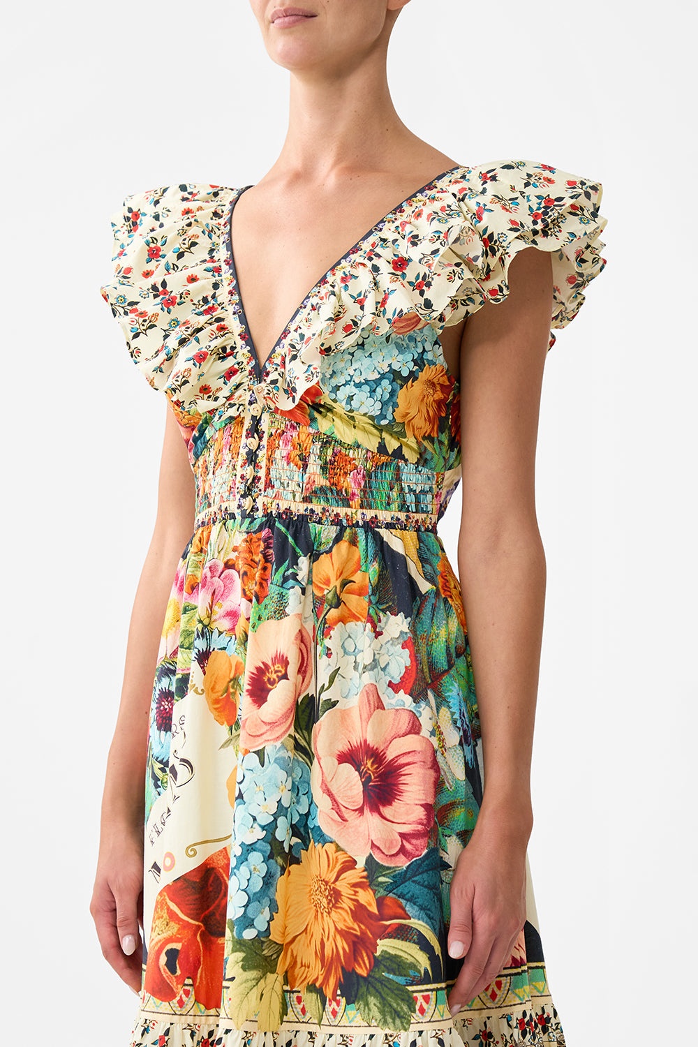 TIERED DRESS WITH NECK FRILL - 6